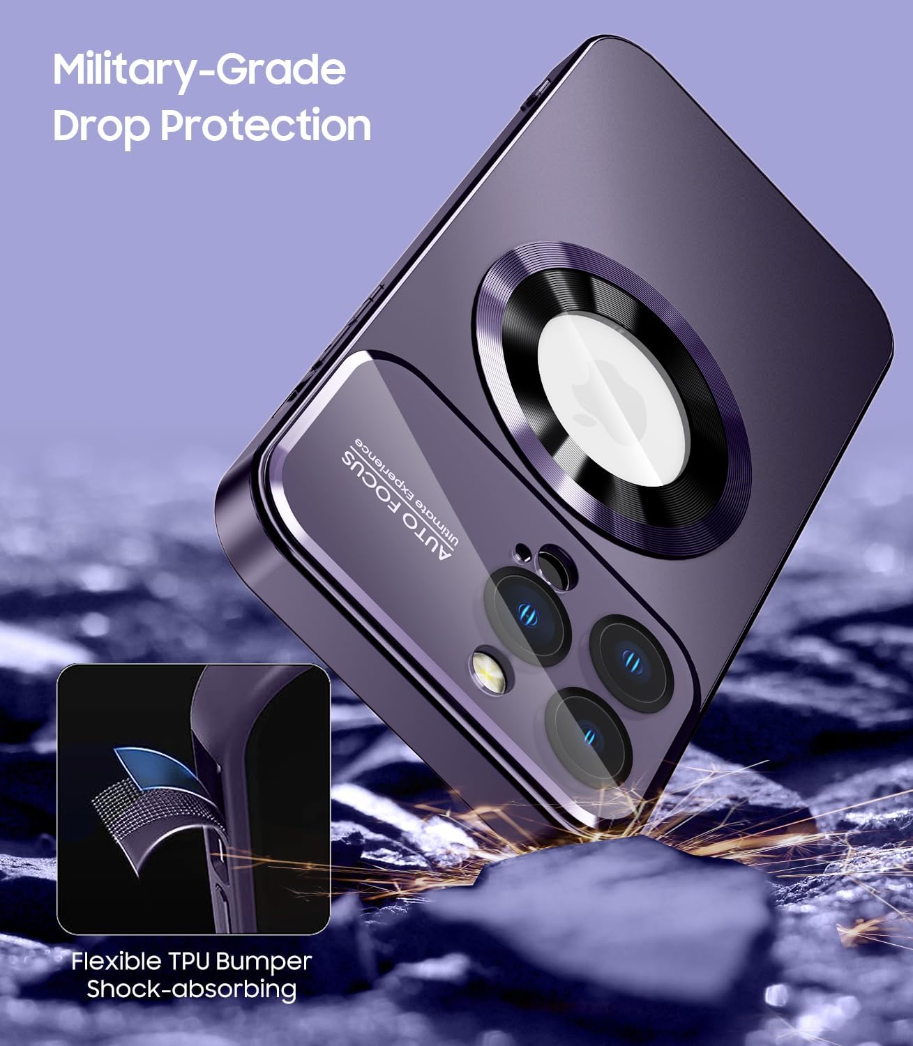 Magnetic for iPhone 16 Pro Max Case, Compatible with MagSafe, Built-in Camera Lens Protector, Logo View, Military Grade Drop Protection Phone Cover, Purple