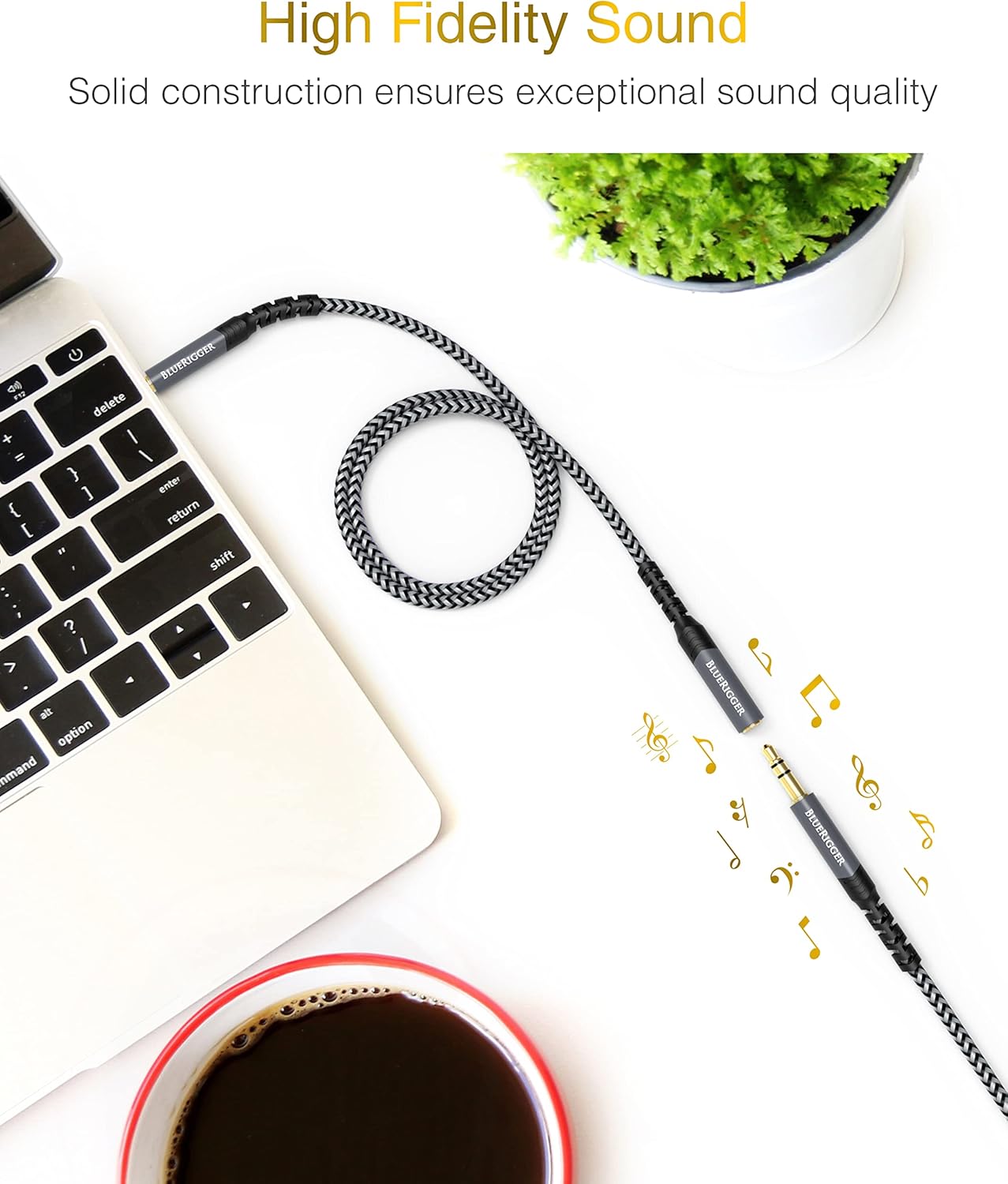 BlueRigger Headphone Extension Cable (50FT, 24K Gold Plated Jack, Hi-Fi Sound, 3.5mm Male to Female Stereo Audio Cable) – Aux Cord for iPod, Laptops, Smartphones, Speakers, Tablets, Home Car Stereo