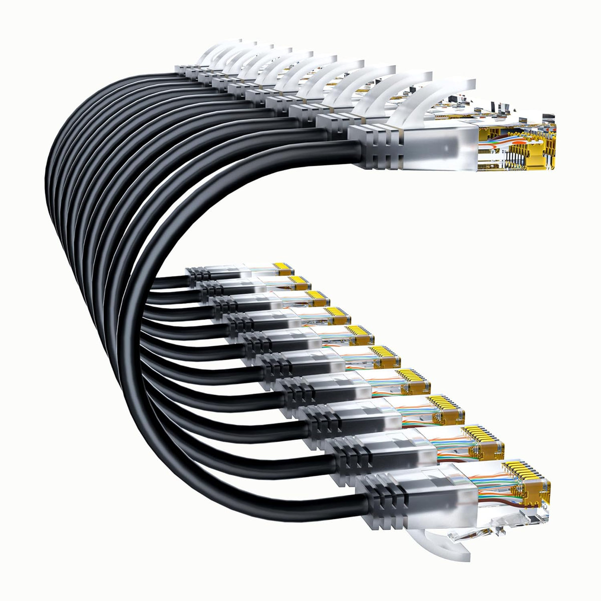 Cat6a Patch Cables 5ft (10 Pack) Slim, Cat6 Ethernet Patch Cable Pure Copper, Flexible Cat 6 Patch Cable 550MHZ 10G, Space-Saving Cat 6A Network Cables for Patch Panel, Black