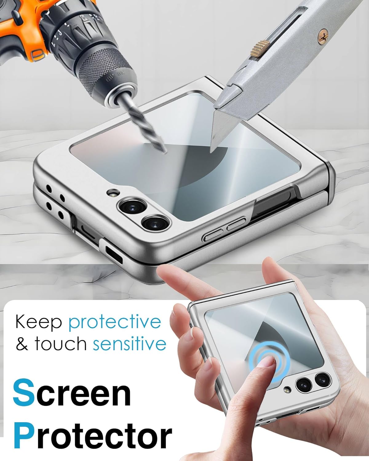 STORMTAL for Samsung Galaxy Z Flip 6 Case/Z Flip 7 FE Case, Hinge Protection, Built-in Screen Protector, Wireless Charging, Slim Rugged Phone Protective Case for Galaxy Z Flip 6 Silver