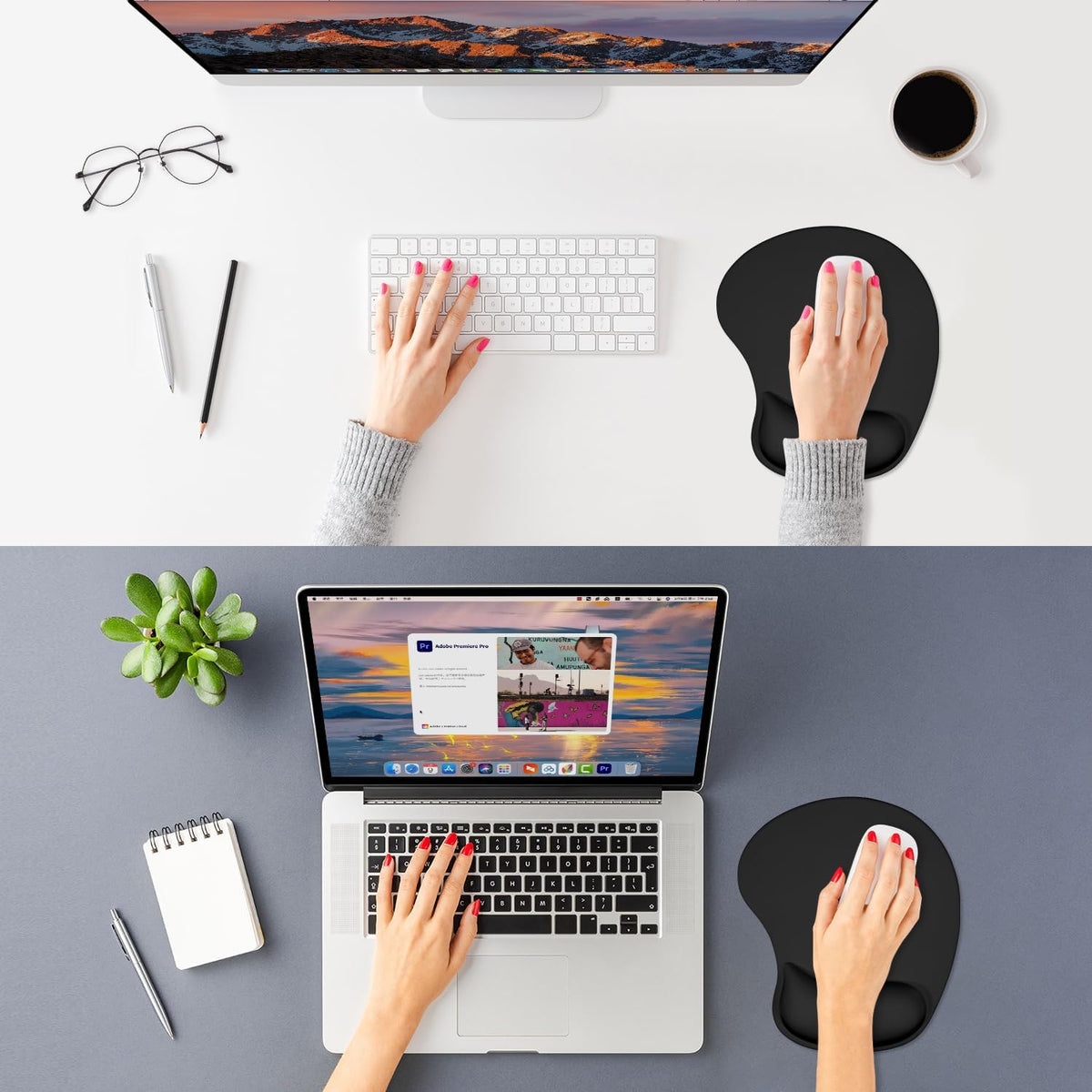 ITNRSIIET Ergonomic Mouse Pad, Cushioned Gel Wrist Rest, Non-Slip Base, Smooth Surface, Cute Multi-Color, 9.5 x 8.2 in, Black