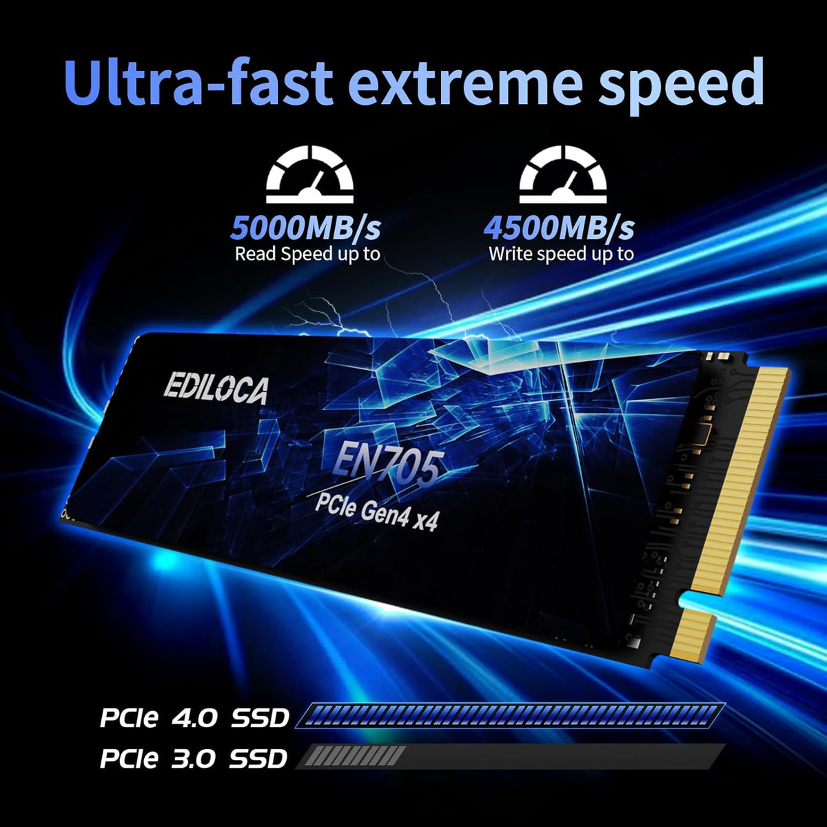 4TB SSD NVMe M.2 2280 PCIe Gen4 x4 Internal Solid State Drive - Up to 5000MB/s, 4TB SSD PS5 Dynamic SLC Cache, PS5 Compatible for Gaming PC Laptop(EN705)