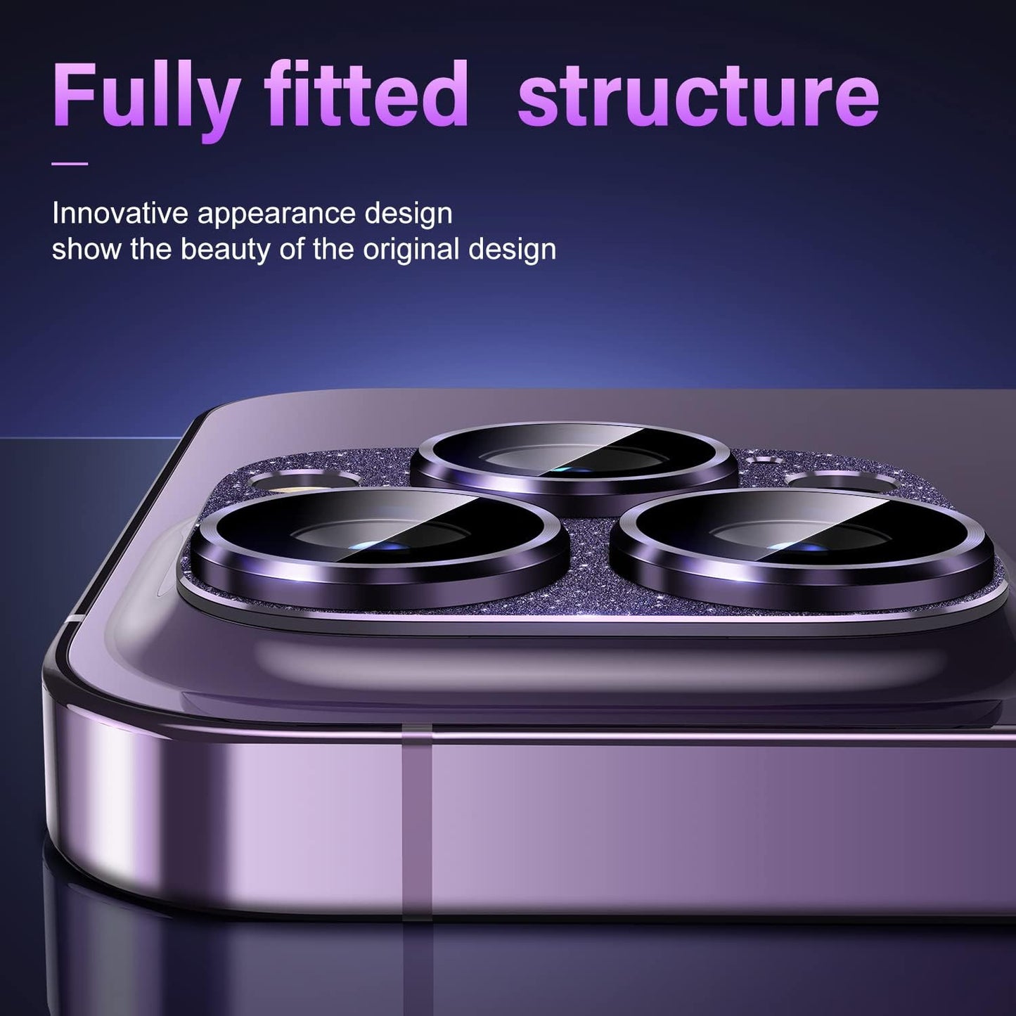 Uyiton for iPhone 14 Pro/iPhone 14 Pro Max Camera Lens Protector, [Drop Protection] 9H Tempered Glass Camera Cover screen Metal Ring Case Friendly Scratch Resistant Easy to Install - Glitter Purple