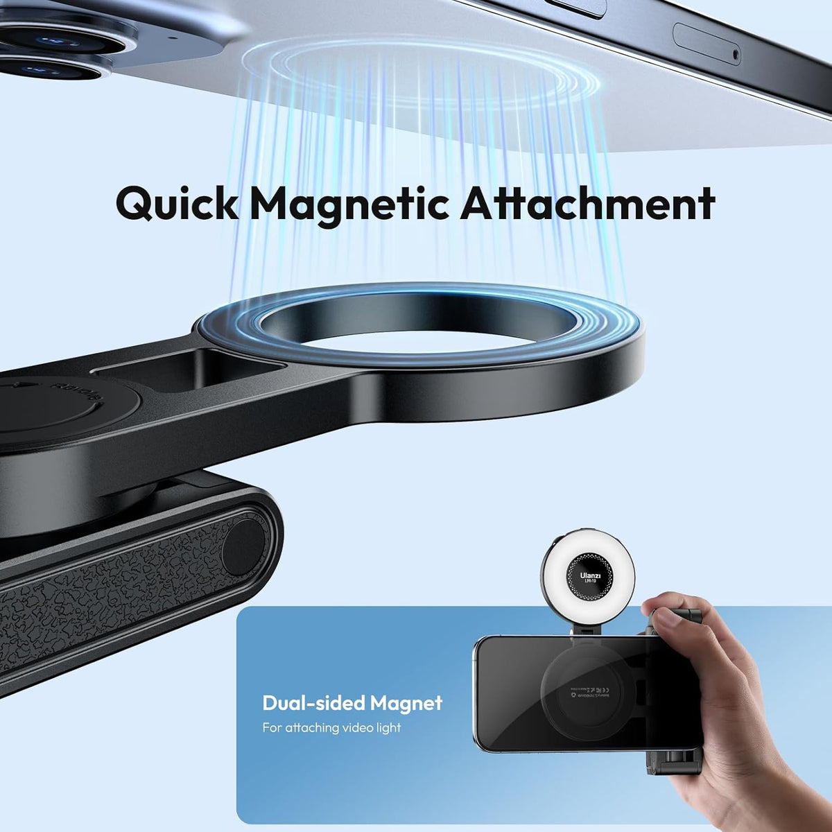 ULANZI JJ03 Magnetic Tripod for Phone with Remote Control, 3-in-1 Selfie Stick Handle Grip 360° Rotation Extendable Stand for iPhone Android Phones