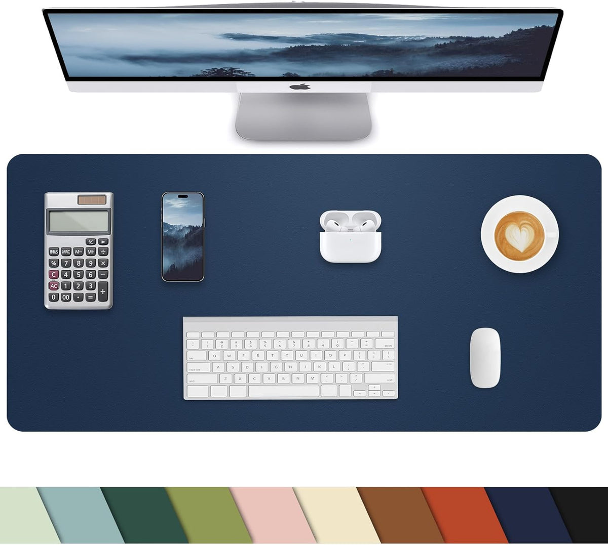 Pu Leather Desk Protector & Writing Pad, Non-Slip Laptop Mat - Waterproof, Office/Home (23.6"x13.8", Midnight Blue)