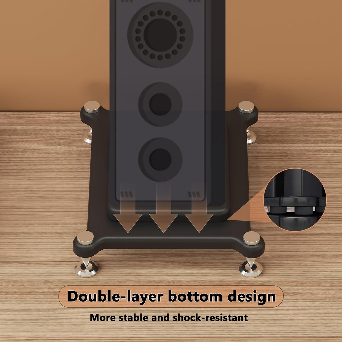 2pcs Subwoofer Isolation Stand, Double-Layered Speaker Isolation Stands with Stainless Steel Metal Feet, Acoustic Speakers Isolation Pad for Floor, Desktop (15.7×17.7in)