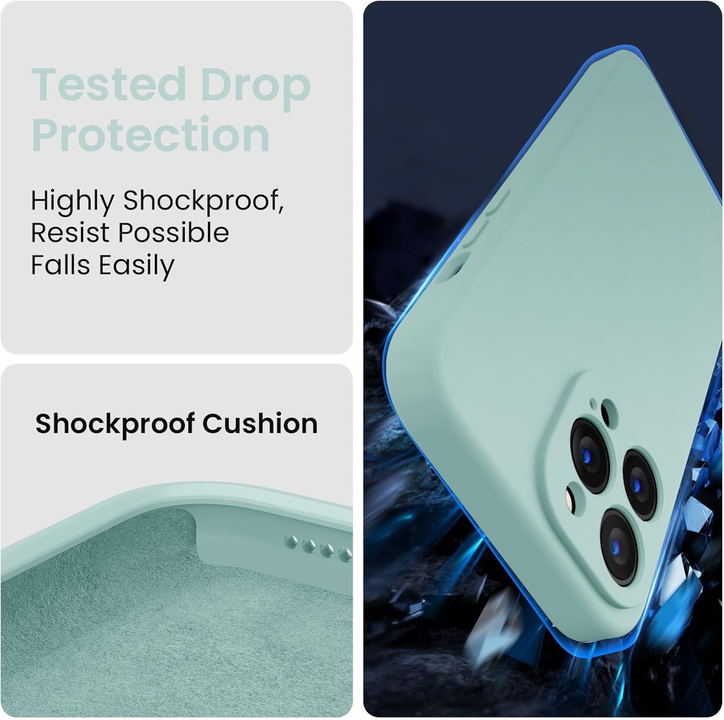 FireNova Designed for iPhone 13 Pro Max Case, Silicone [Camera Protection] Phone Case with [2 Screen Protectors], Soft Anti-Scratch Microfiber Lining Inside, 6.7 inch, Mint Green
