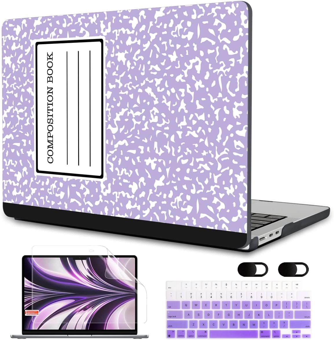 MEEgoodo Case for M4/M3/M2 MacBook Air 13.6 inch Case 2025 2024 2022, Fit Model A3240/A3113/A2681, Laptop Hard Shell with Keyboard Cover Compatible with MacBook Air 13 inch, Composition Book Purple