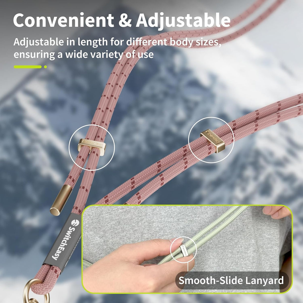 SWITCHEASY 6mm Adjustable Crossbody Phone Strap Compatible with Most Phones, Anti-Thefth & Ant-Drop, Hands Free for Phone Lanyard Crossbody with Strap Card Phone Tether Tab - EasyStrap (Peach Beige)