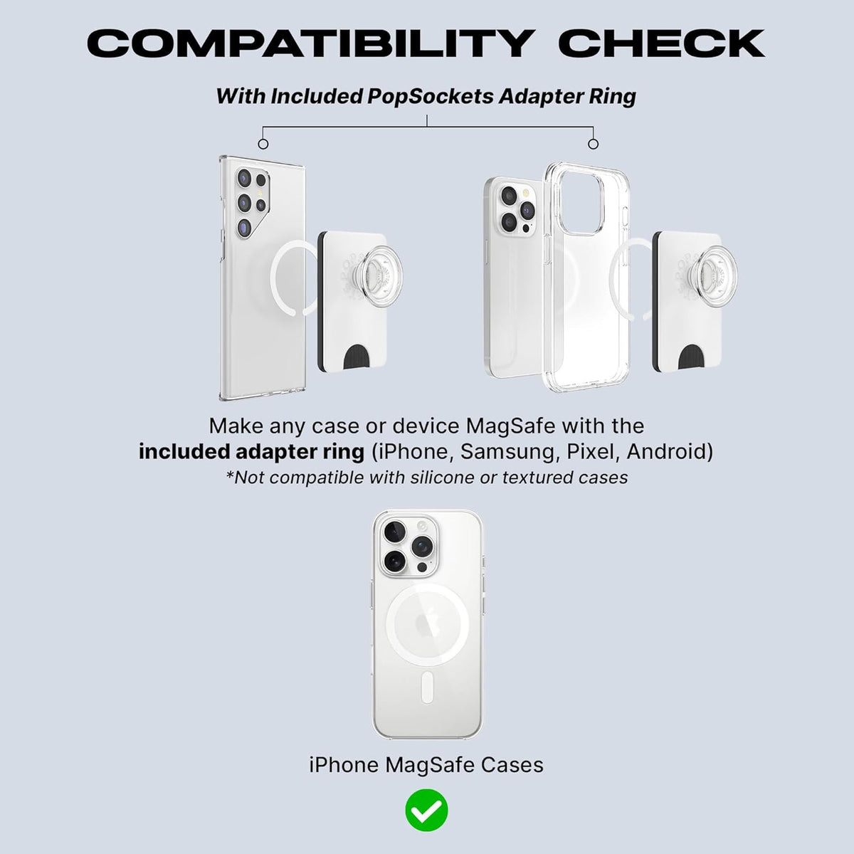PopSockets Phone Wallet with Expanding Grip and Adapter Ring for MagSafe, Phone Card Holder, Wireless Charging Compatible, Wallet Compatible with MagSafe, Cute PopSockets - Blanc Fresh