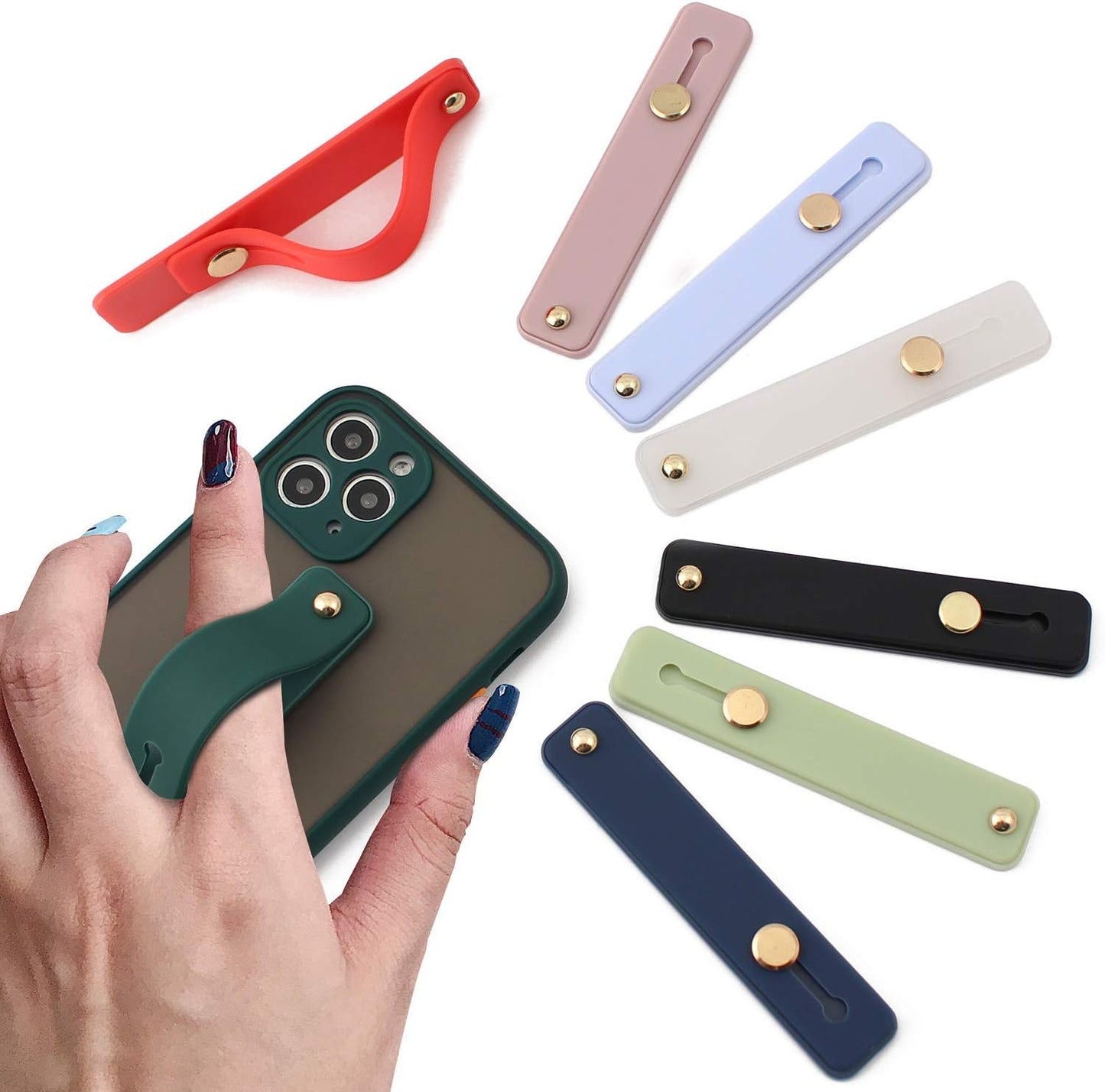 Removable and Reusable Cell Phone Grip Strap, Yetaida Telescopic Finger Kickstand Bracket Universal Silicone Phone Holder Stand and Portable Finger Loop for Most Smartphones Case (Matcha Green)