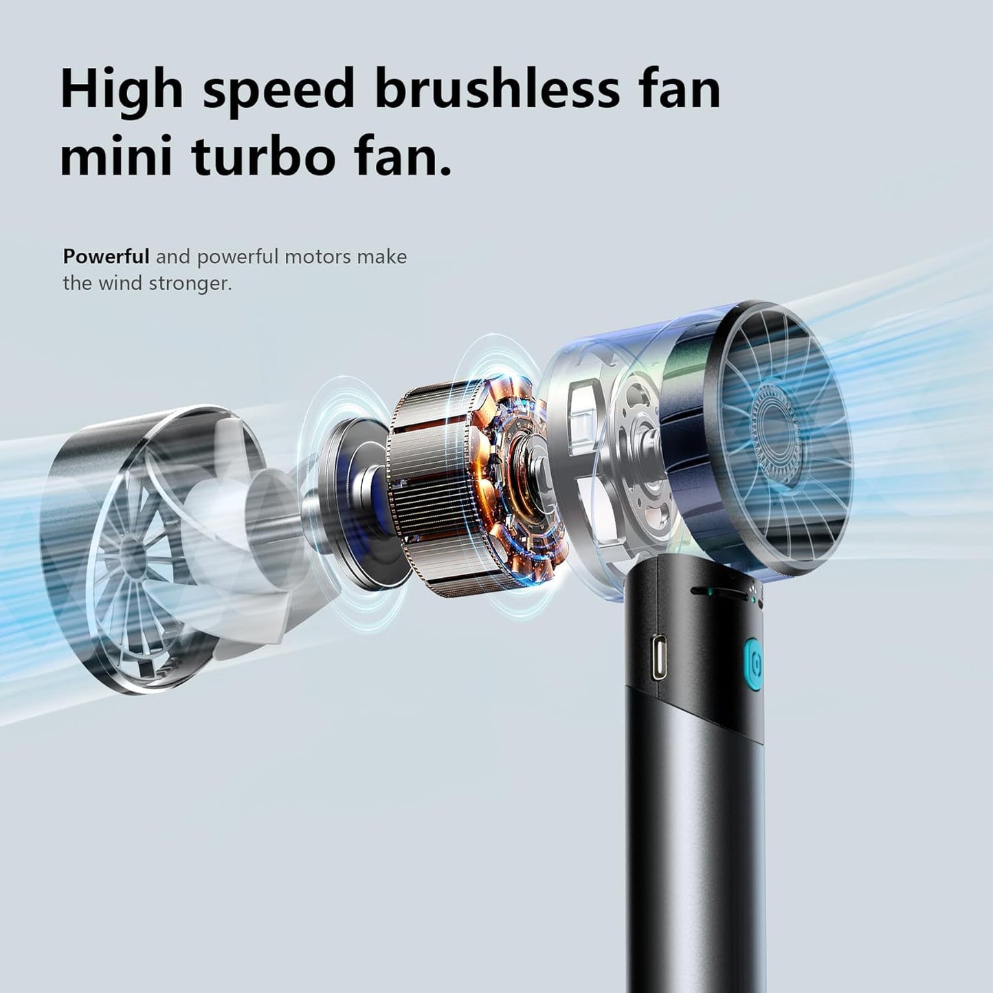 Handheld Fan, Mini Small Portable Turbo Fan, Rechargeable with 4 High Speeds Personal Fans, Max 16H Runtime, For Travel, Office, Outdoor - Grey