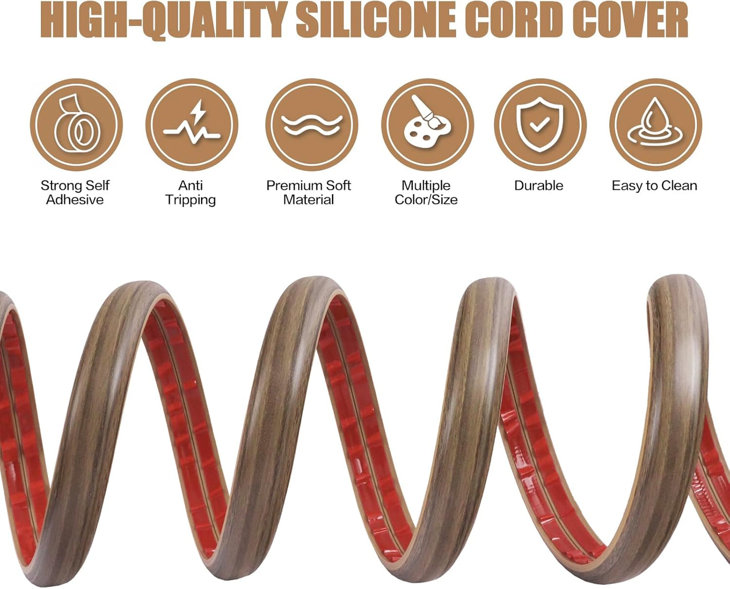 Floor Cord Cover Self Adhesive Cord Hider,20FT Cable Management, Extension Strip Protector for Wires, Prevent Cable Trips for Offices, Gyms, Exhibitions Cavity:0.39"(W) x 0.27"(H) Woodsmokedbrown