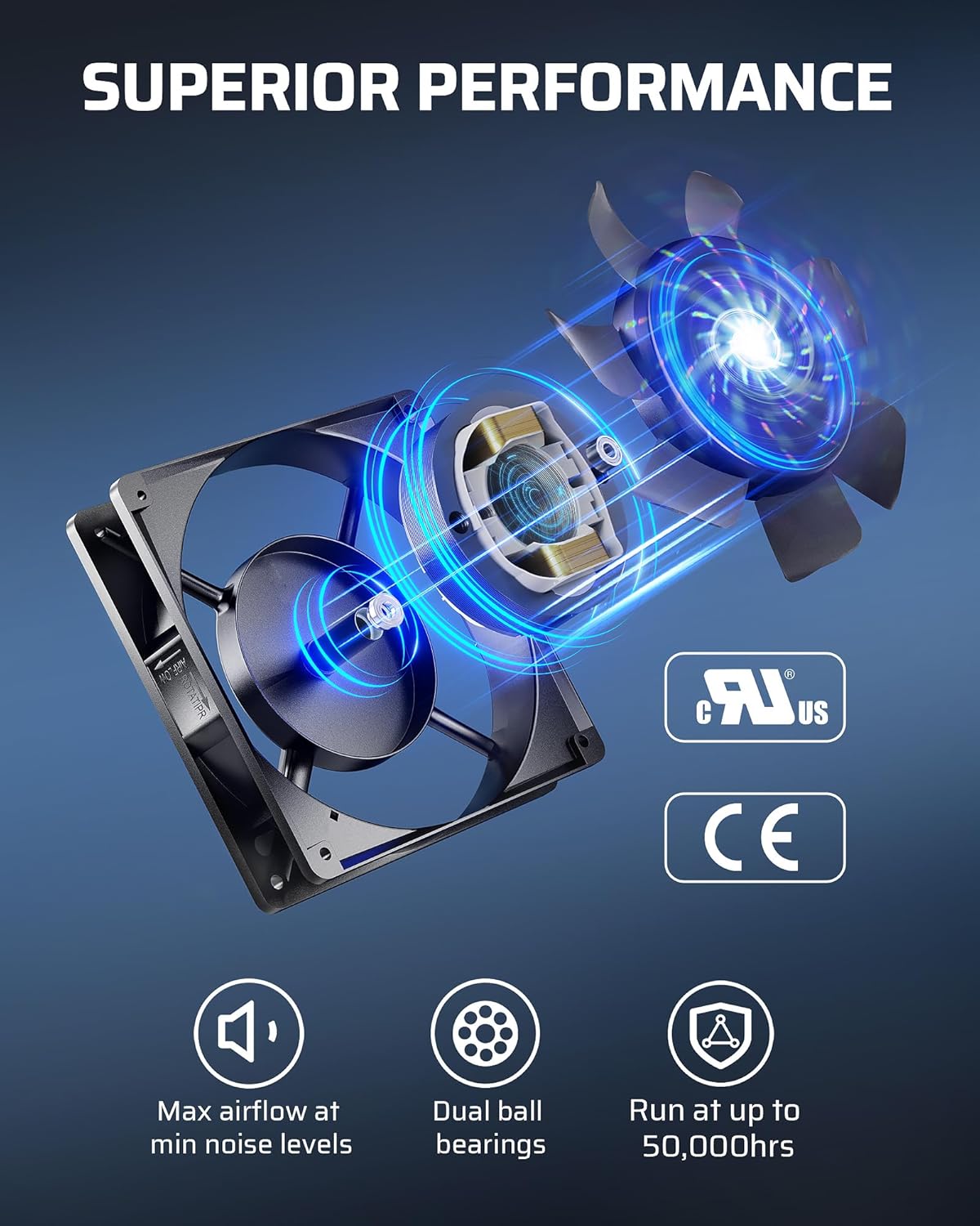 DEWENWILS 120V AC Fan, Waterproof Exhaust Fan 120mm, 13W 2800RPM 60CFM, DIY Cooling Fan for Refrigerator, Computer Case, Compressor Engine, Generator, UL Listed