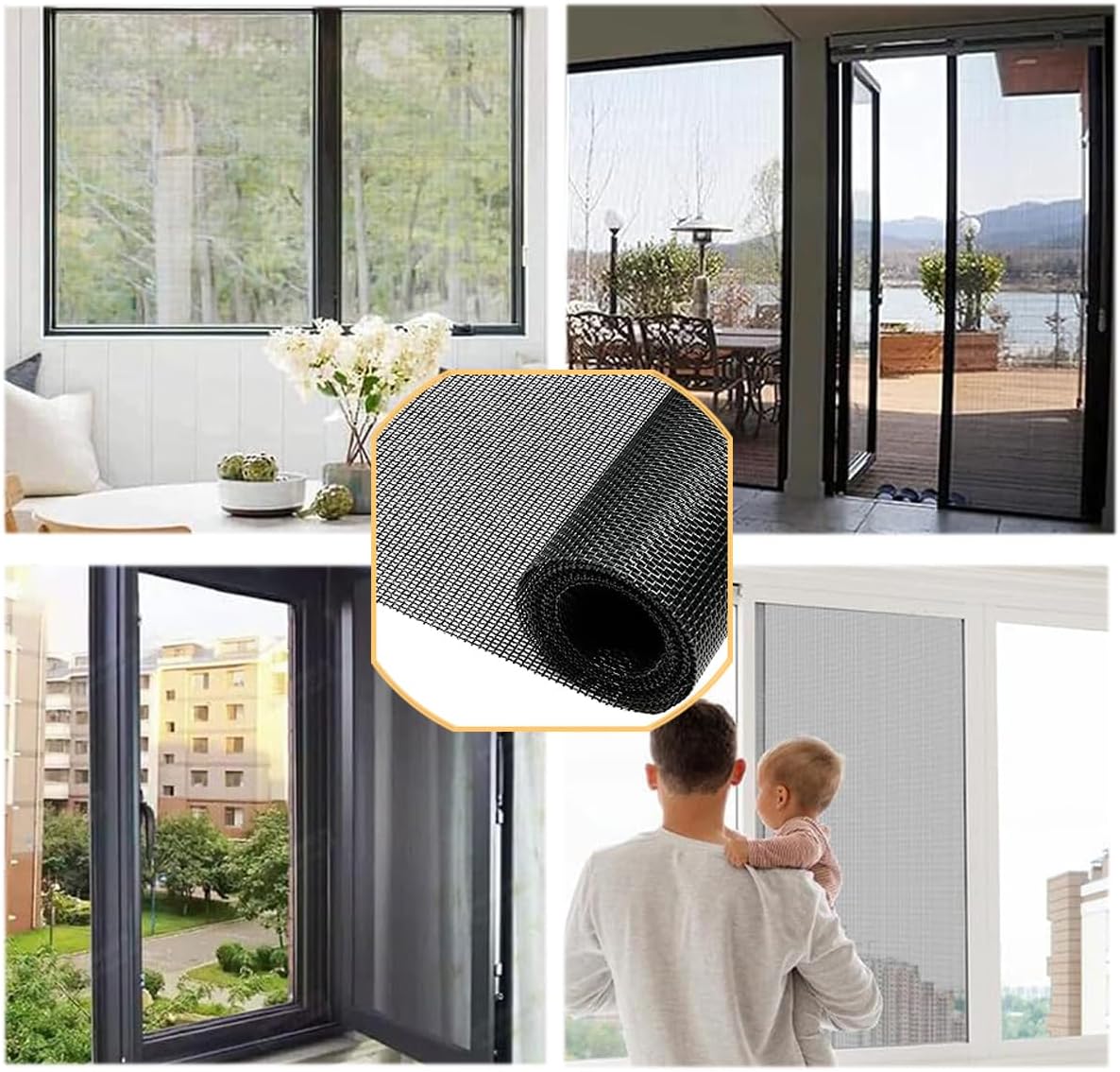36inch*50ft Window Screens Roll, Replacement Repair Screens Mesh, Cuttable Fiberglass Screens Door Netting, DIY Screening Mesh Netting for Windows, Door, Pool, Porch,Patio -Black