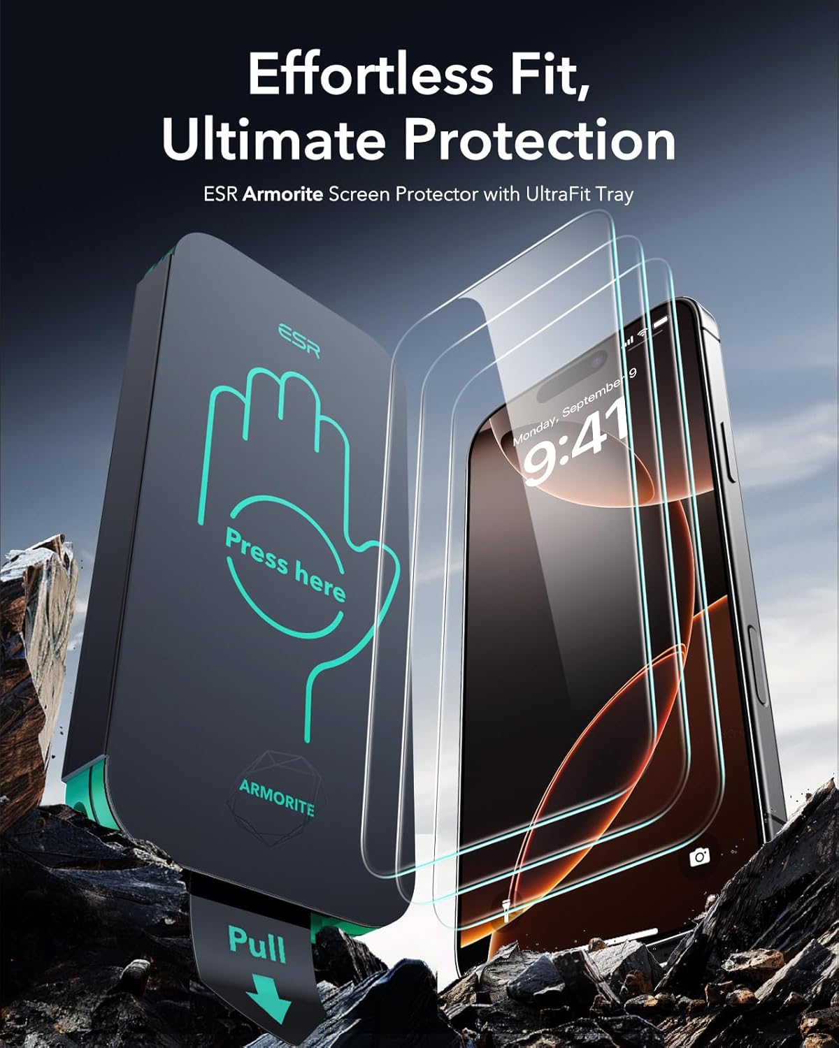 ESR 3 Pack 9H+ Glass for iPhone 16 Pro Screen Protector, [Military Grade Shatterproof & Longest Durable] Armorite Ultra-Tough Tempered Glass with UltraFit Tray