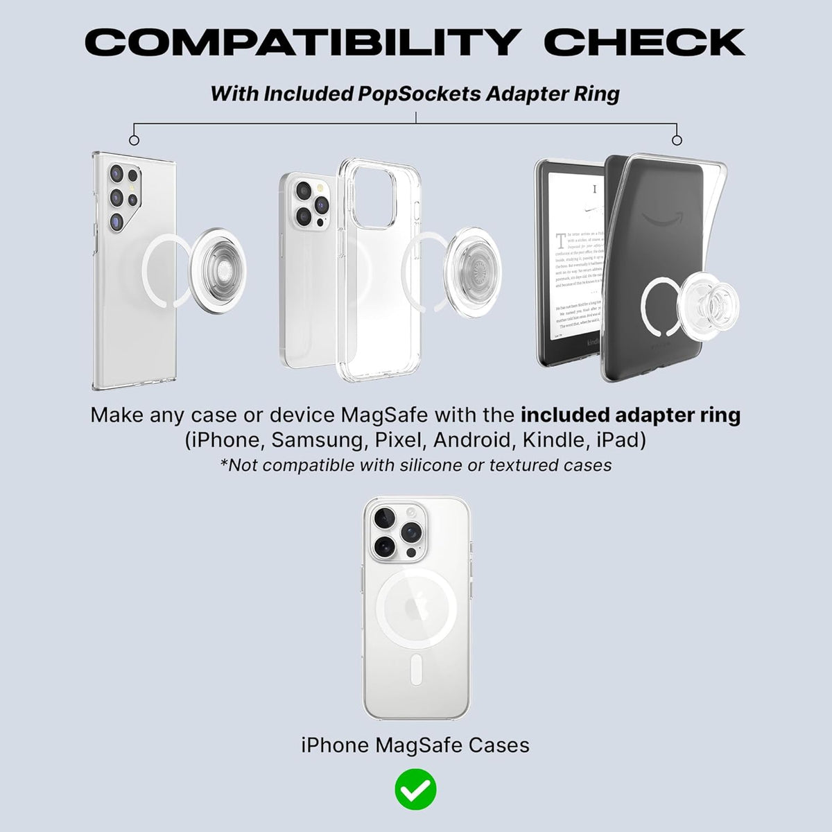 PopSockets Phone Grip for MagSafe with Kickstand, Magnetic Stand, Swappable Top, Secure Hold for iPhone MagSafe Cases, Phone & Tablet Grip - Blue Opalescent