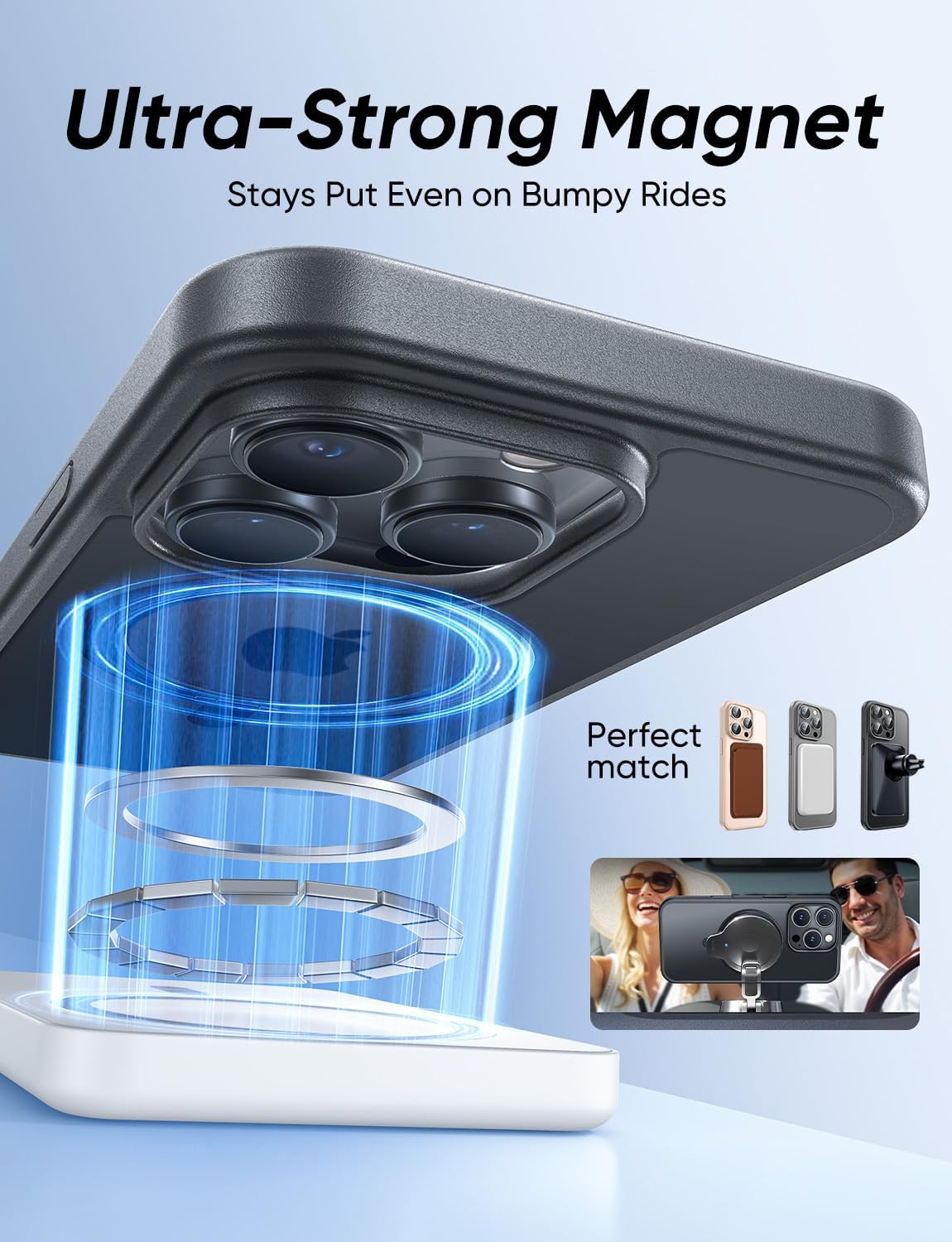 MAGIC JOHN 360° Rotatable Magnetic Invisible Stand for iPhone 15 Pro Case [Camera Control Button] [Compatible with MagSafe] 16FT Shockproof for iPhone 15 Pro Case with Kickstand, Black