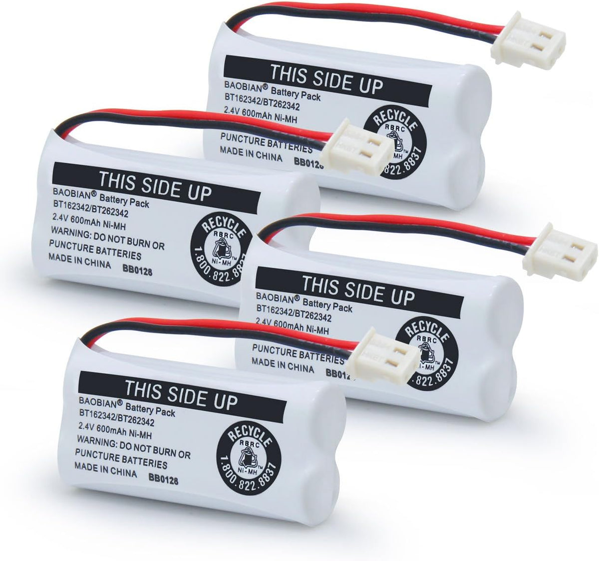 BT162342 BT262342 Battery Compatible with for BT183342 BT283342 BT166342 BT266342 VTech CS6114 CS6419 CS6719 at&T EL52300 CL80111 Cordless Phone(Pack of 4)(Pack 0f 4)