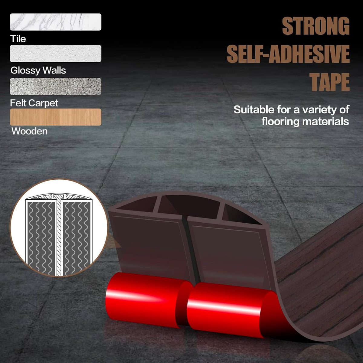 Floor Cord Cover Cavity 0.8"x0.37" Self Adhesive Cord Hider, 10FT Low Profile Cable Management, Extension Strip Protector for Wires, Prevent Cable Trips for Offices, Gyms, Exhibitions（Black Wood）