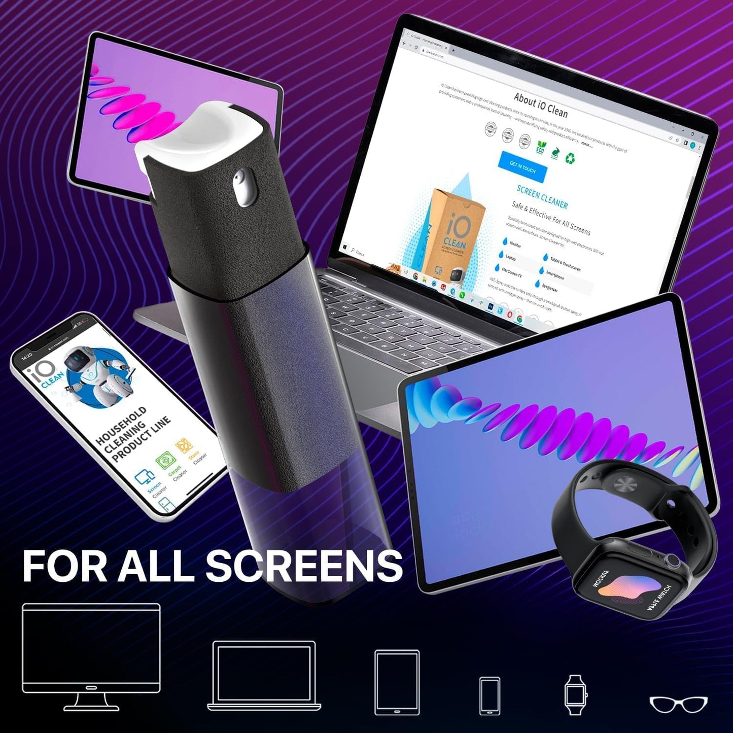 Mini Screen Cleaner Spray – Finger Proof Screen Cleaner for Smartphones, iPads, MacBooks, Laptops, Car Screens, Touchscreens – 3in1 Mist Cleaner, Microfiber Cloth and Protective Cover (Khaki)