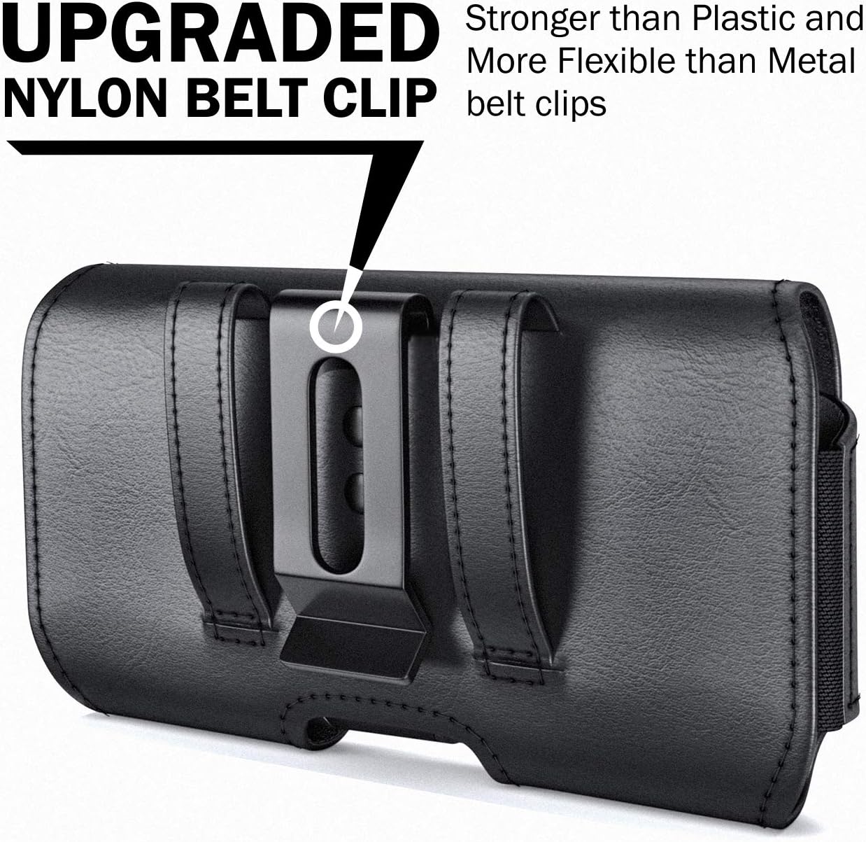DeBin Holster for Large iPhone Plus, Pro Max Models 16 15 14 13 12 11 Xs Max – Leather Cell Phone Belt Holder Case with Clip, Carrying Pouch Cover Fits Phone with Case on, Black