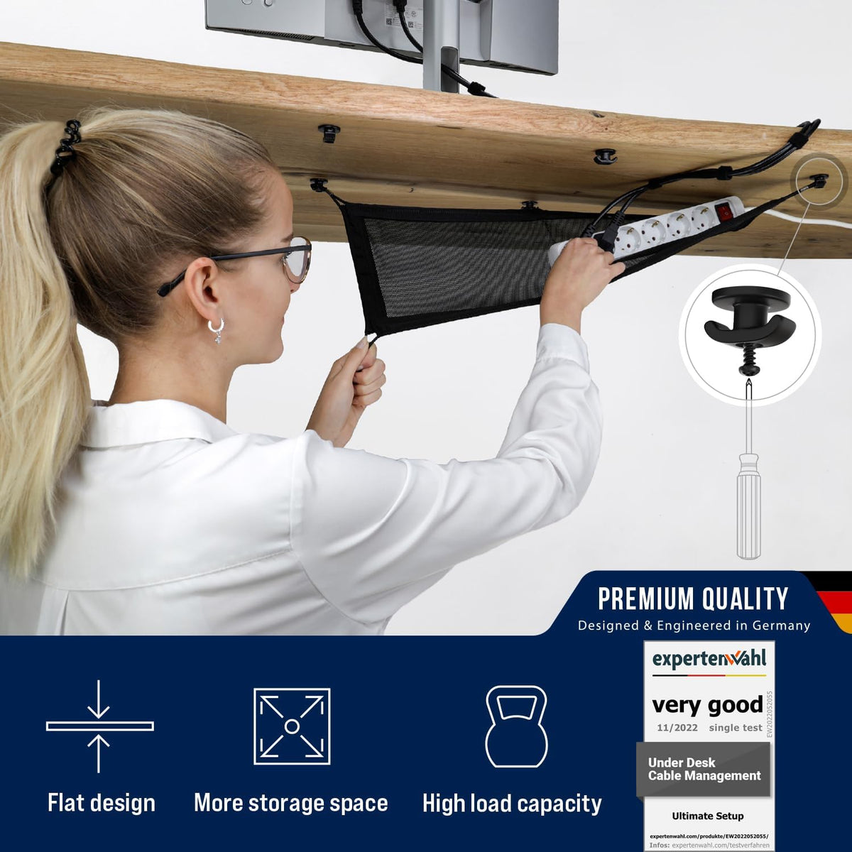 Cable Management net - Under Desk Wire Management - Flexible Under Desk Cable Management Tray Black