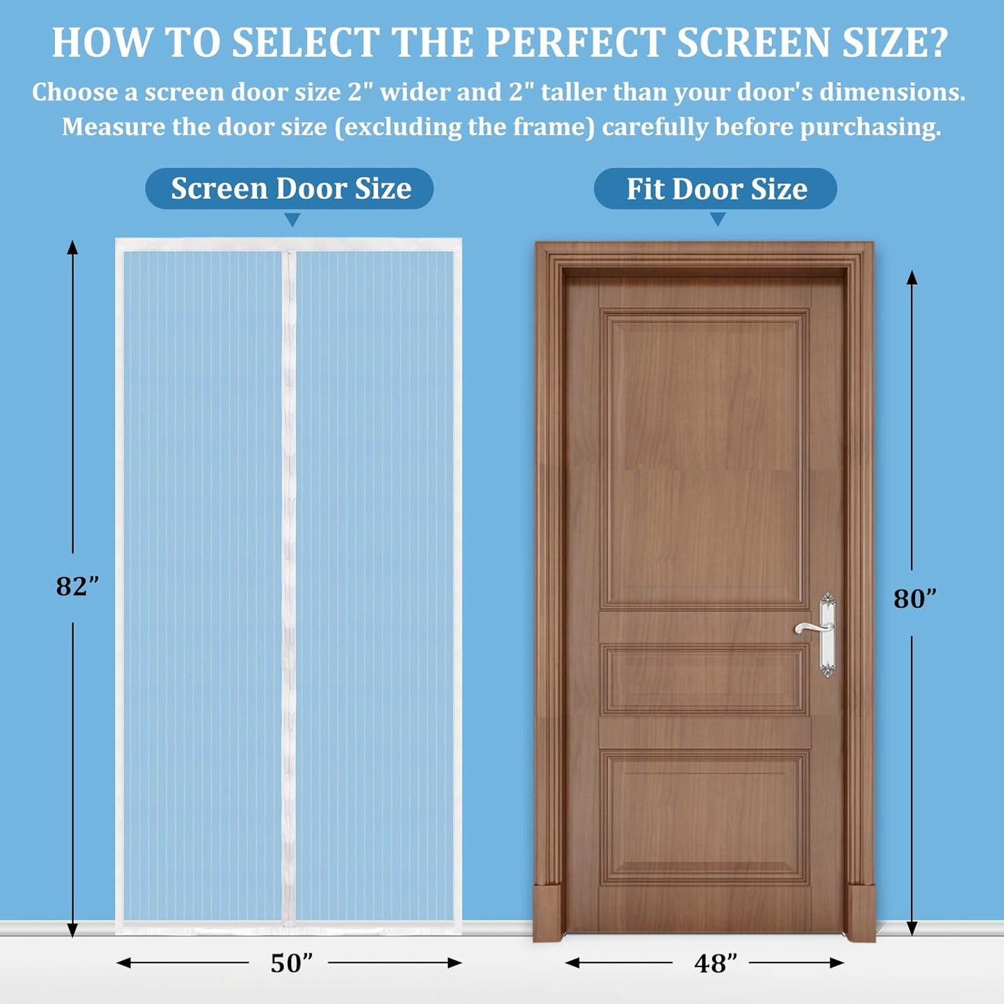 Magnetic Screen Door - Self Sealing, Heavy Duty, Hands Free Mesh Partition Keeps Bugs Out Let Breeze in- Pet and Kid Friendly - Keep Open Feature (White, Fit Door Size 48 x 80 Inch)