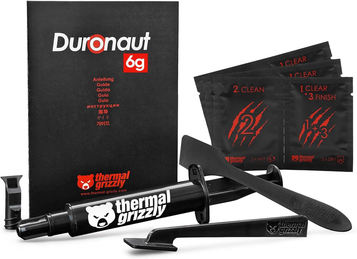 Thermal Grizzly - Duronaut - 6 Gram - Enhanced Durability & High Performance Thermal Paste - for Maximum Conductivity While Overclocking CPU/GPU/PS4/PS5/Xbox with 12 Cleaning Wipes 6 Wet & 6 Dry