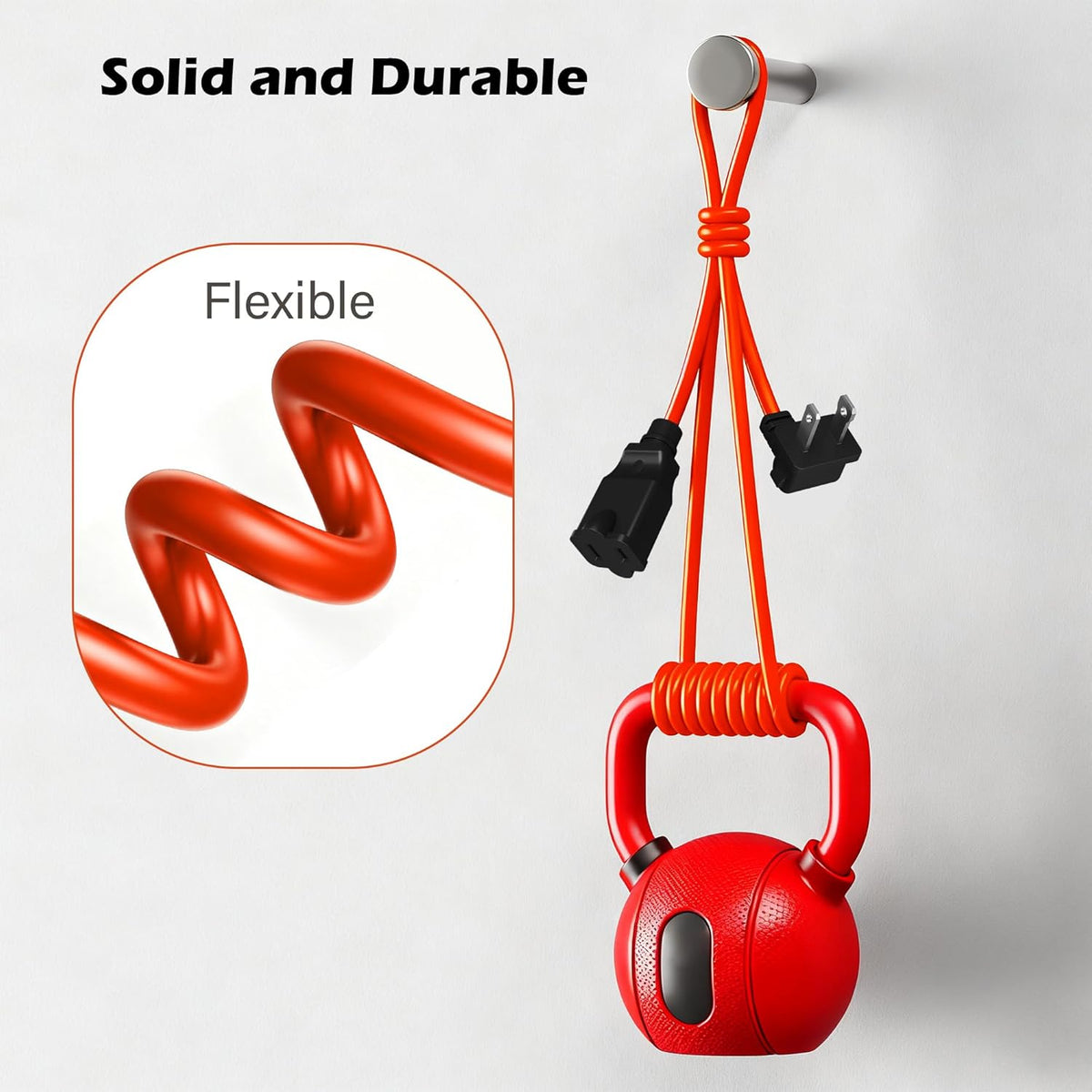 90 Degree 2 Prong Polarized Outdoor Power Extension Cord 20 FT, Angled Low-Profile Plug, 16 Gauge 125V SJTW Waterproof Long Cable for Home Office Lawnmower Garden Tools Lights, ETL+Ties-Bright Orange