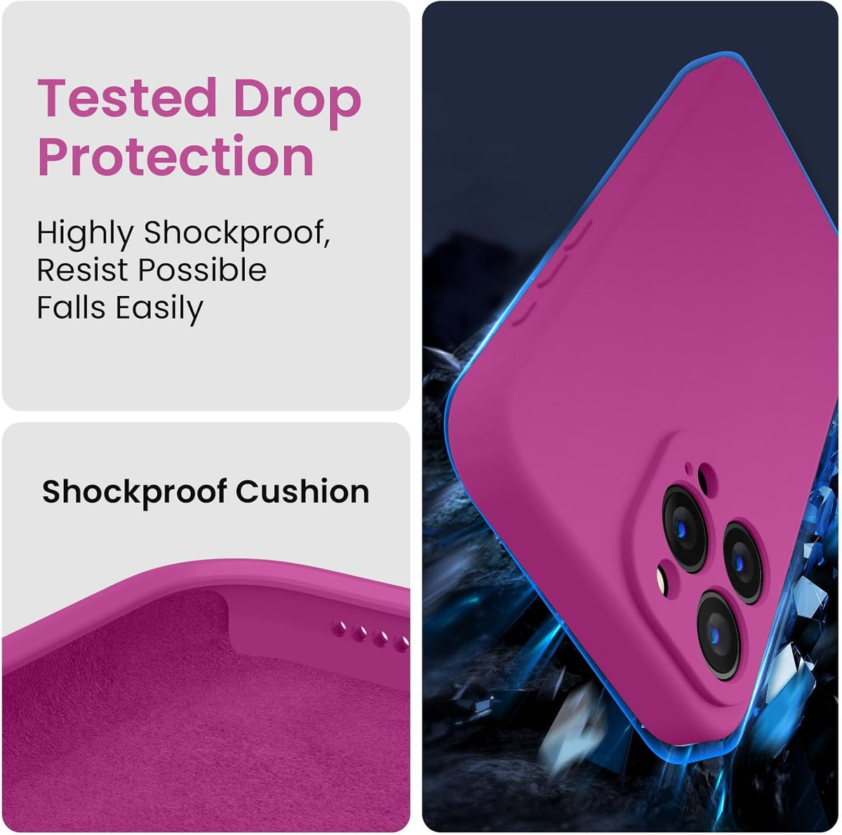 FireNova Designed for iPhone 15 Pro Case, Silicone Upgraded [Camera Protection] Phone Case with [2 Screen Protectors], Soft Anti-Scratch Microfiber Lining Inside, 6.1 inch, Shocking Pink