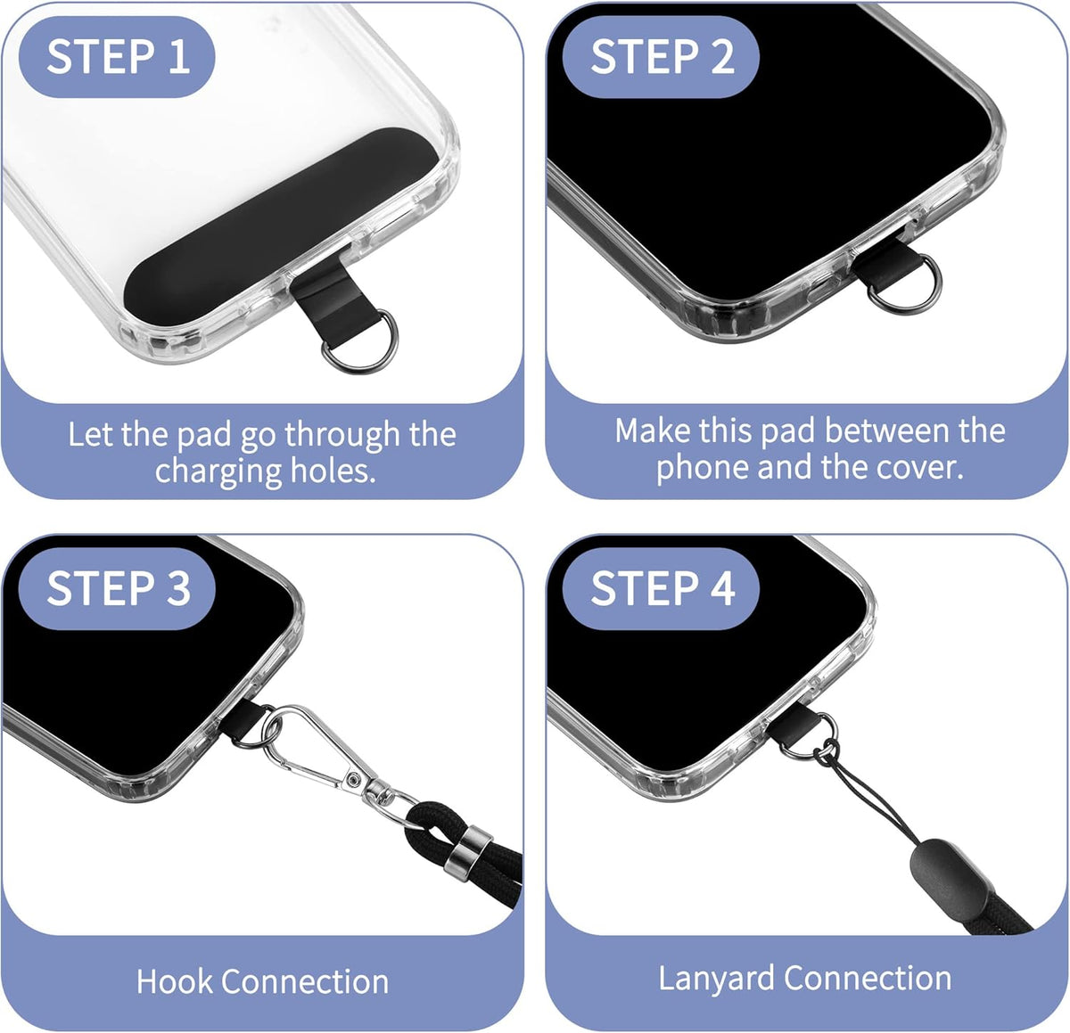 CACOE Cell Phone Lanyard 2 Pcs-1 Pcs Adjustable Neck Strap,1 Pcs Wrist Strap, 2 Pcs Pads, Universal Crossbody, Multifuctional Compatible with Most Smartphones(Black)