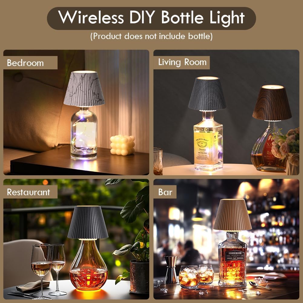WILIT Wine Bottle Lights - 3-Level Brightness Rechargeable RGB Lamp Shade for Home Bar Decor, Cordless Table Lamp for Bedroom, Gifts for Her & Him