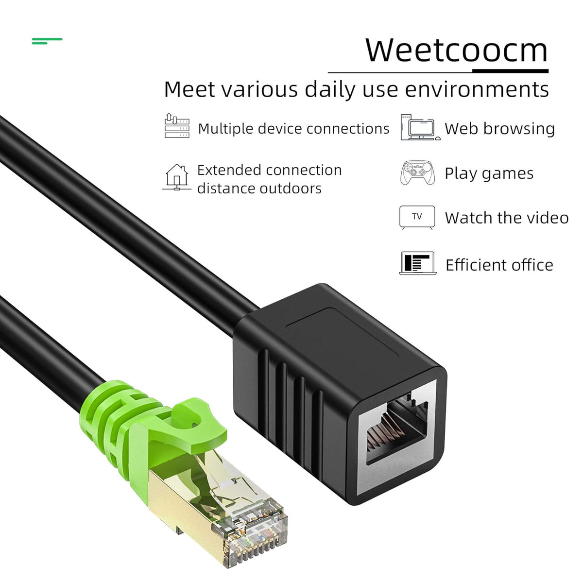 Ethernet Extension Cable 6.5ft, Network Cat6a Extension Patch Cable RJ45 Cords Shielded Male to Female Connector (6.5FT)