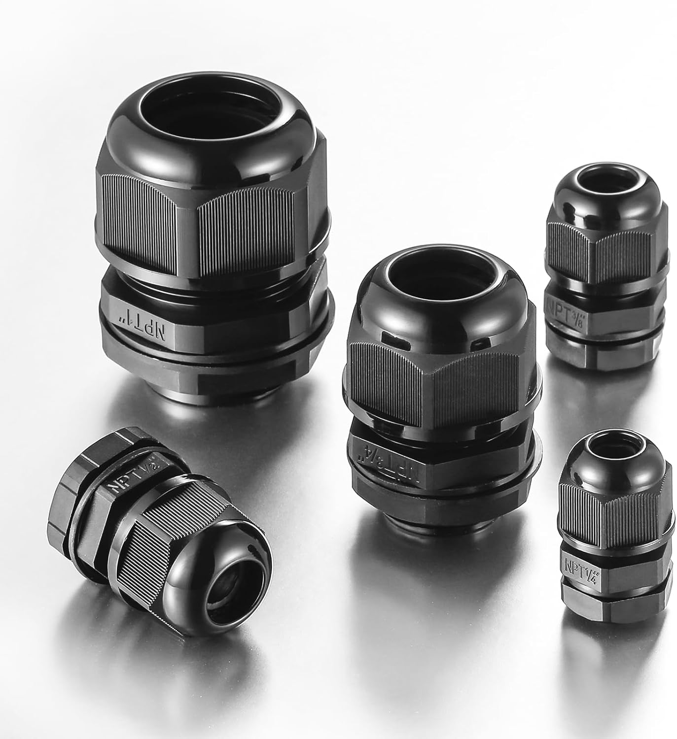 25 PCS 3/4"(12.5-18mm) NPT Nylon Cable Gland Joints with Gaskets, IP68 Adjustable Lock Nut Strain Relief Cord Grip Waterproof Cable Glands - UL Listed and RoHS Compliant
