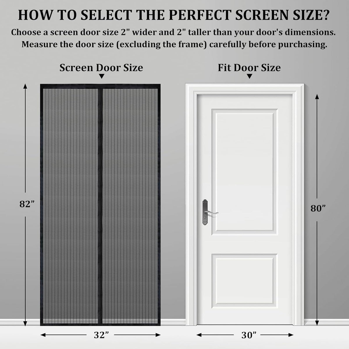 Magnetic Screen Door - Self Sealing, Heavy Duty, Hands Free Mesh Partition Keeps Bugs Out Let Breeze in- Pet and Kid Friendly - Keep Open Feature (Black, Fit Door Size 30 x 80 Inch)