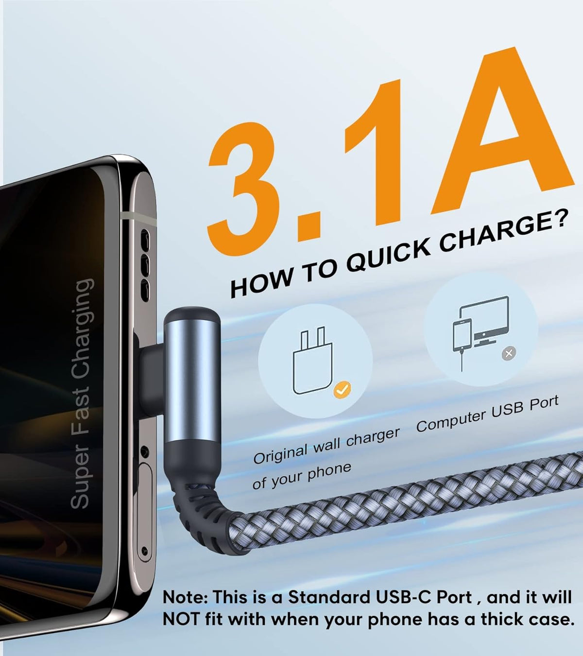sweguard USB Type C Charger Cable Right Angle [2-Pack,3.3FT] iPhone 16 Charger Braided Cord for iPhone 16 15 Pro Max Plus, Samsung Galaxy S25 S24 S23 S22 S21 S20 S10 S9 A15 Note Flip Pixel LG Moto PS5
