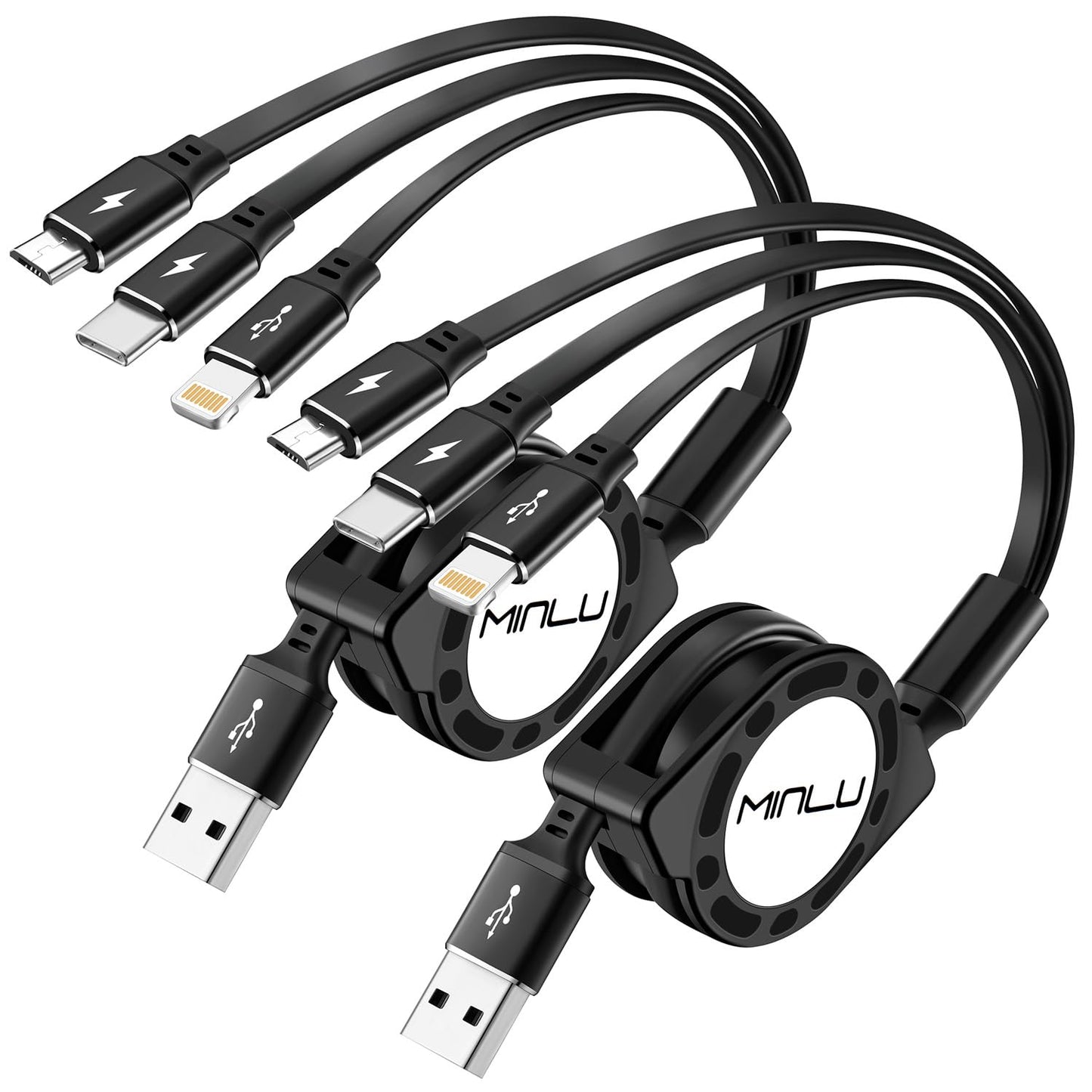 Multi Charging Cable, [2Pack 4Ft] 3 in 1 Retractable Fast Charger Cable Multi Charging Cord USB Cable Adapter with Lightning/Type C/Micro USB Port for Cell Phones/iPhone/Samsung Galaxy/Tablets & More