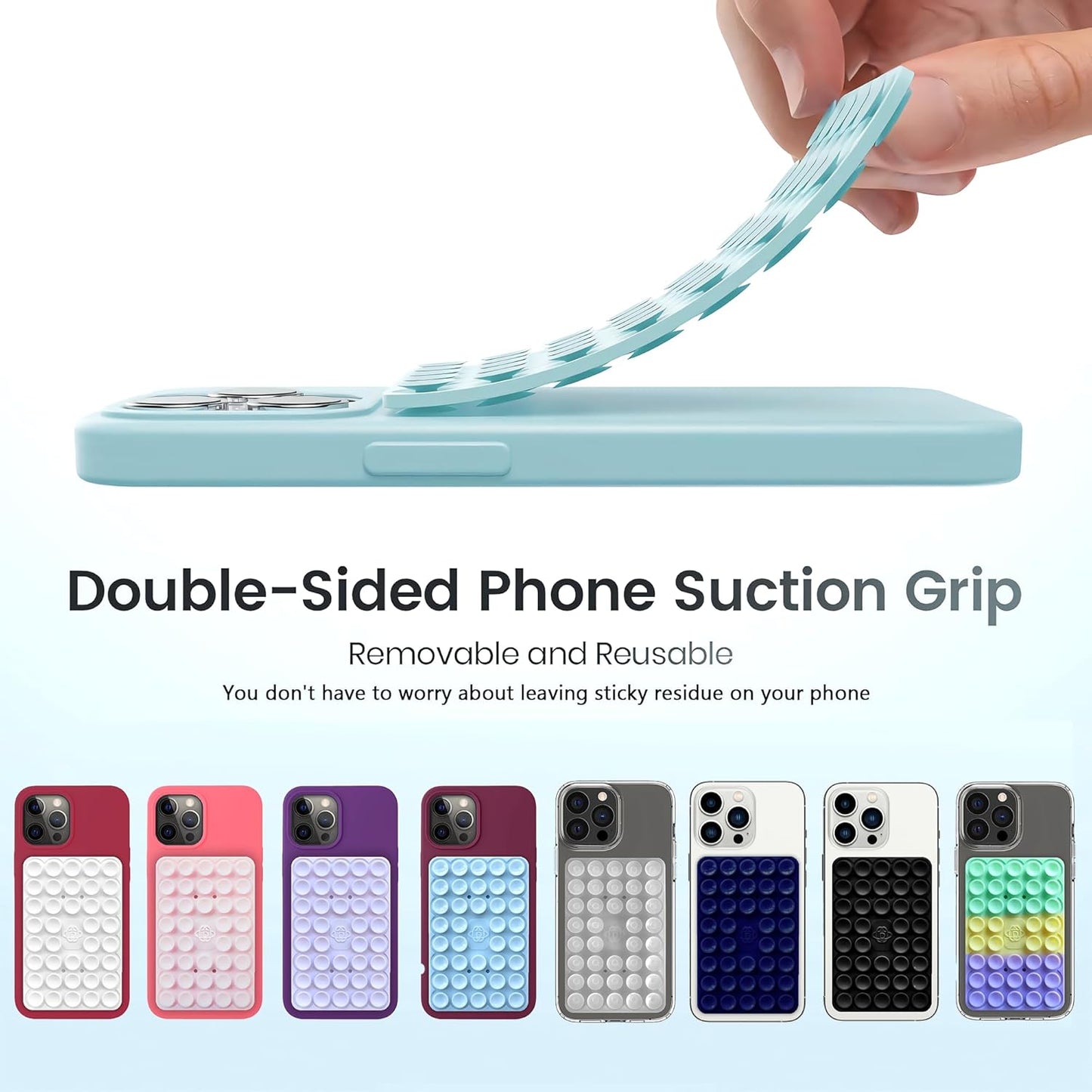 Silicone Double-Sided Suction Phone Grip Detachable Mount - Car Dashboard/Shower Phone Holder, Hands-Free For Selfies & Videos, TikTok/ASMR/Yoga - iphone & Android Compatible (3.94"x2.5",Baby Purple)