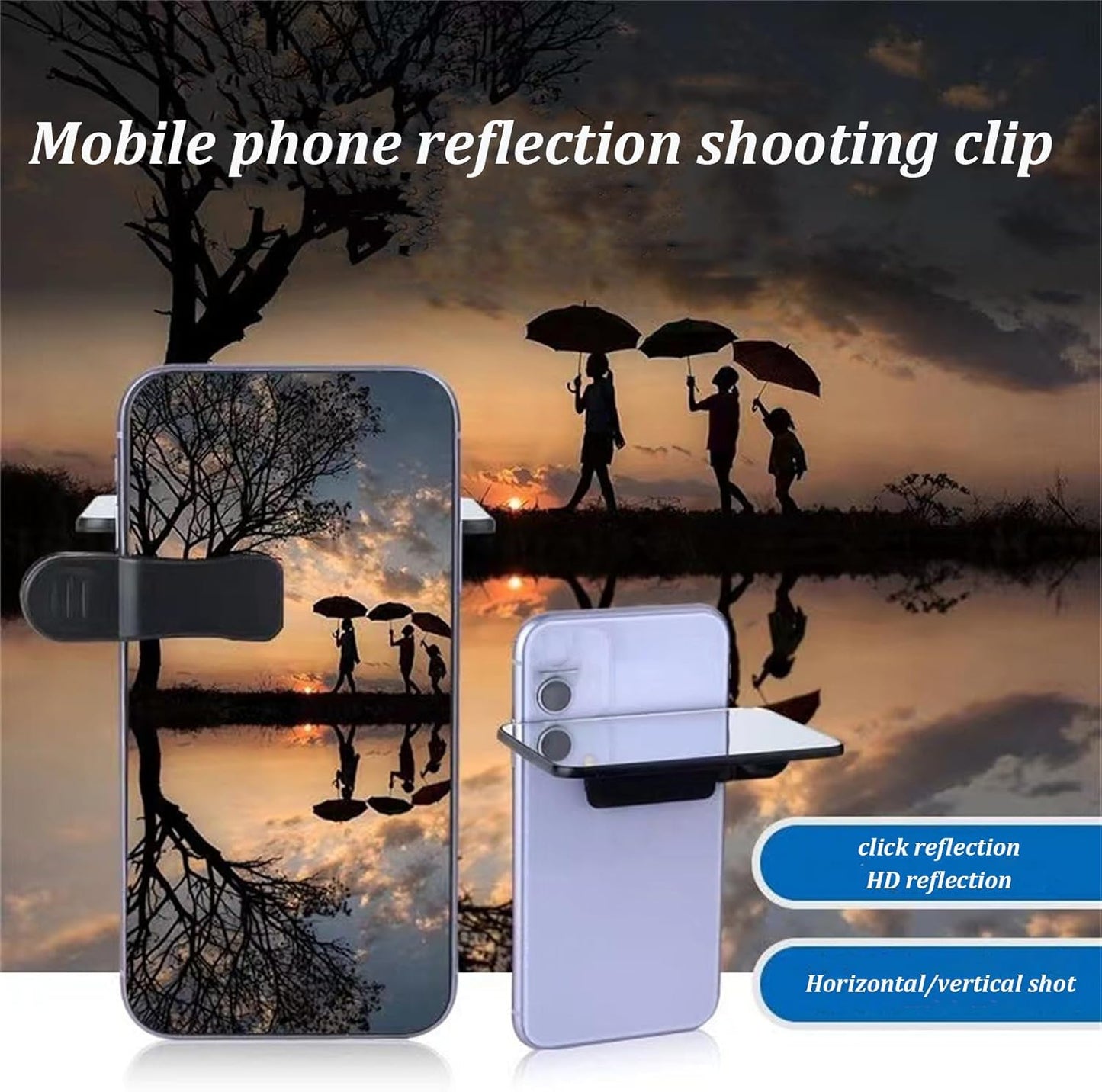 Mirror Effect Lens - Capture Stunning Reflections Instantly, Smartphone Camera Mirror Reflection Clip Kit, Mirror for Phone to Use Back Camera (White)