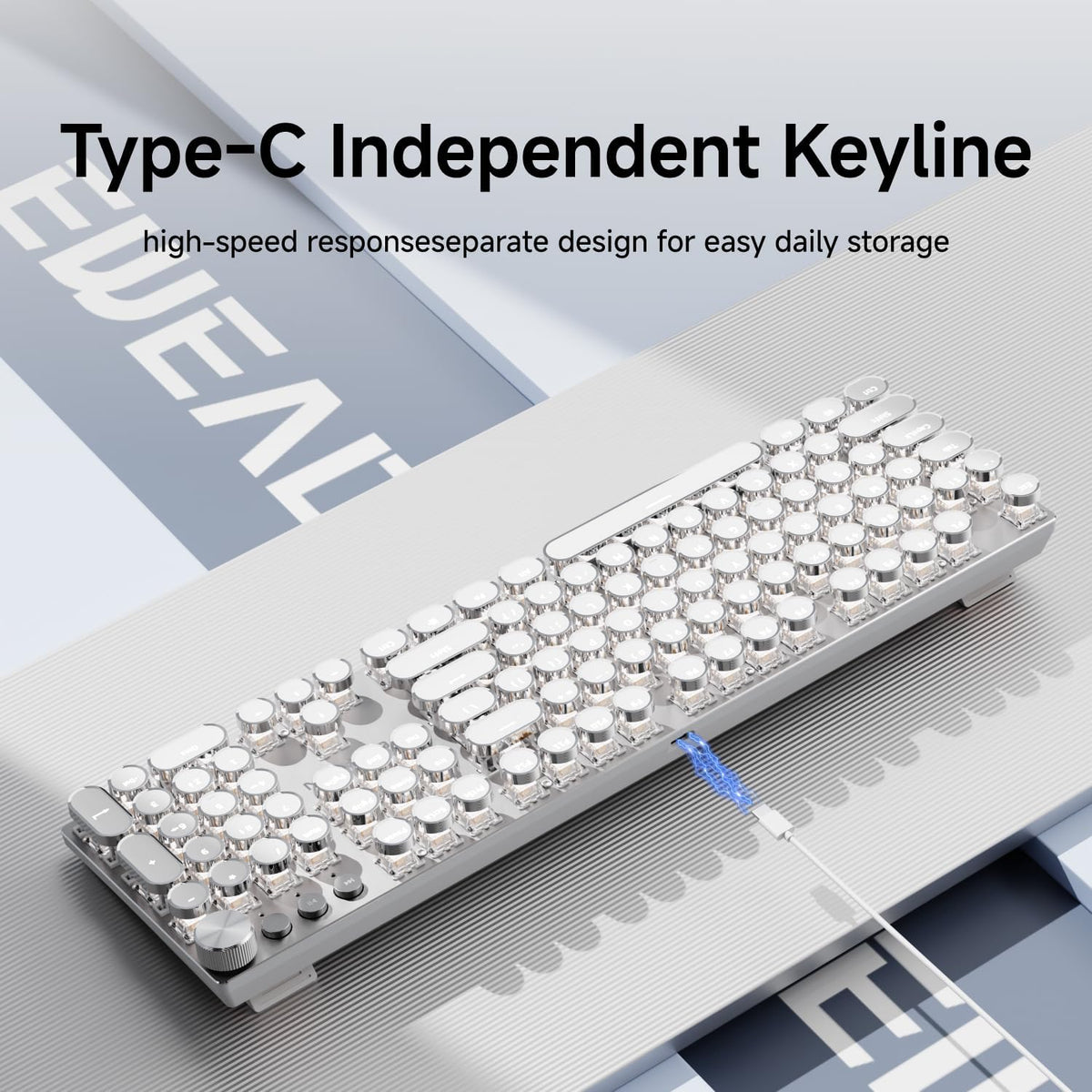 EWEADN Typewriter Style Mechanical Gaming Keyboard, Wired Mechanical Keyboards,104 Keys Backlit LED Keyboards, Media Control Knob, Wired Computer Keyboard Pink Switch for Windows/Mac/PC-White