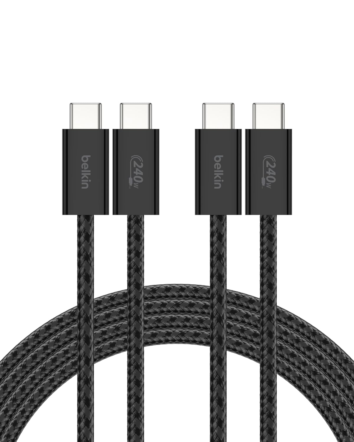 Belkin USB C to USB C Cable 2-Pack, 6.6ft, 240W - Type C Charger, iPhone Charger Cord, Soft, Braided, Flexible for iPhone 17, Galaxy S25, Pixel 10, MacBook, Chromebook, iPad Pro, Switch – Black