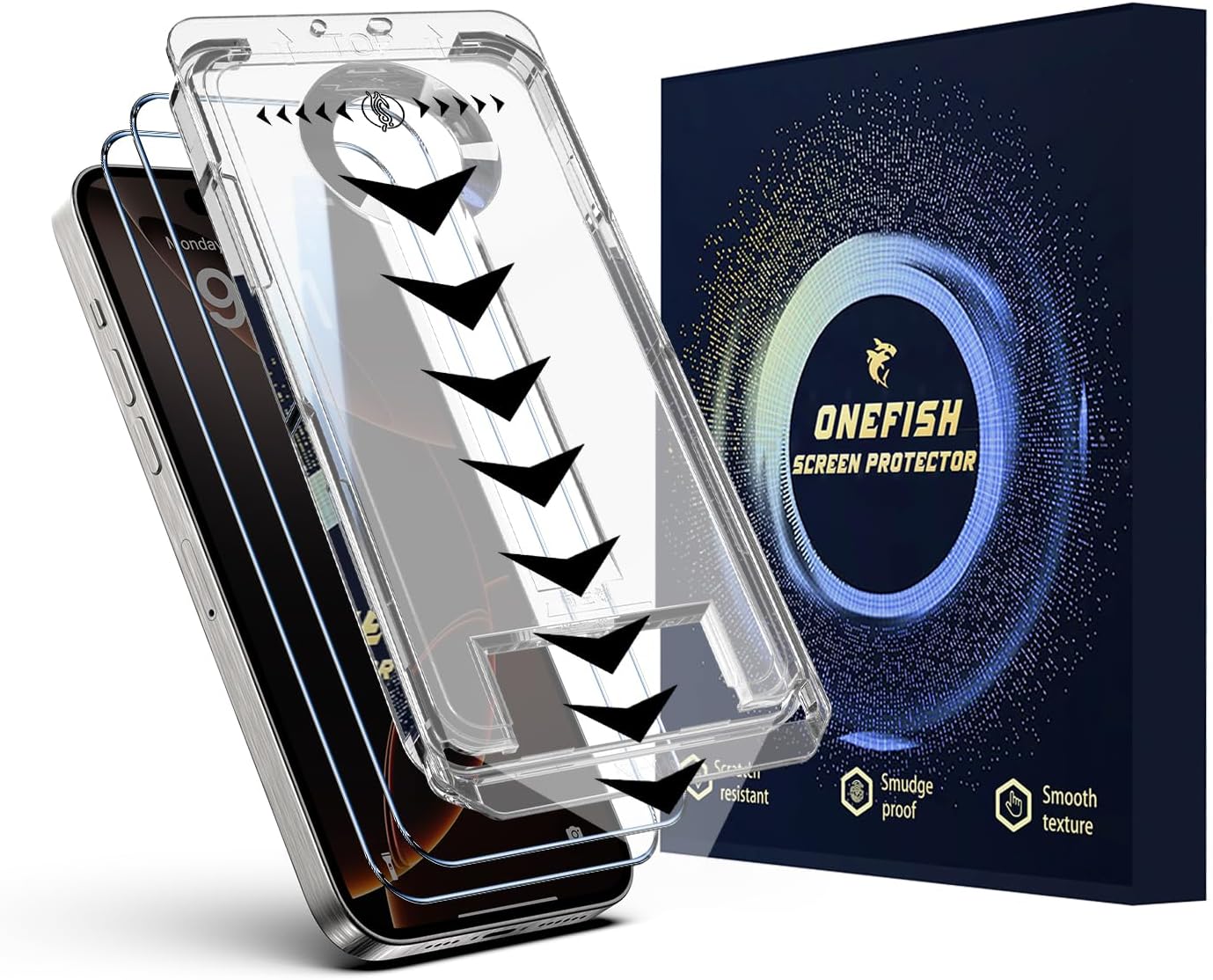 OneFish Screen Protector for Iphone 16e/14/13/13Pro, HD Clarity Tempered Glass Film 9H+ Hardness, with Hassle-Free Installation Frame, Dust-Free Bubble-Free Anti-Fingerprint, 2Pack