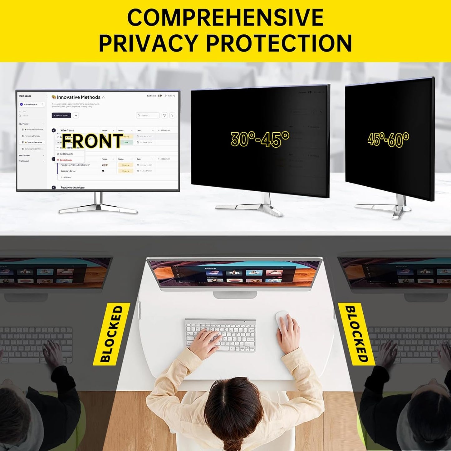 [2-Pack 27 Inch Computer Privacy Screen Filter for 16:9 Monitor, Anti-Blue Light, Anti-UV Blue Light Blocking Removable Privacy Protector Shield,Hanging Type
