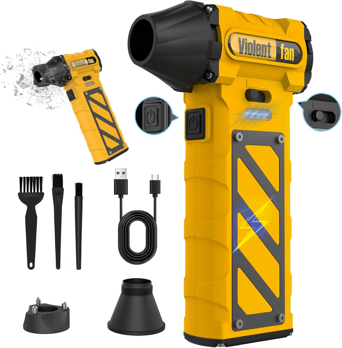 Electric Air Duster-Compressed Air Duster,60mph Wind Stepless Speed Canned Air for PC/Compute/Electronics/Home&Car Cleaning, 150000RPM Air Blower to Spray Air Can Dust Off Keyboard Cleaner (Yellow)