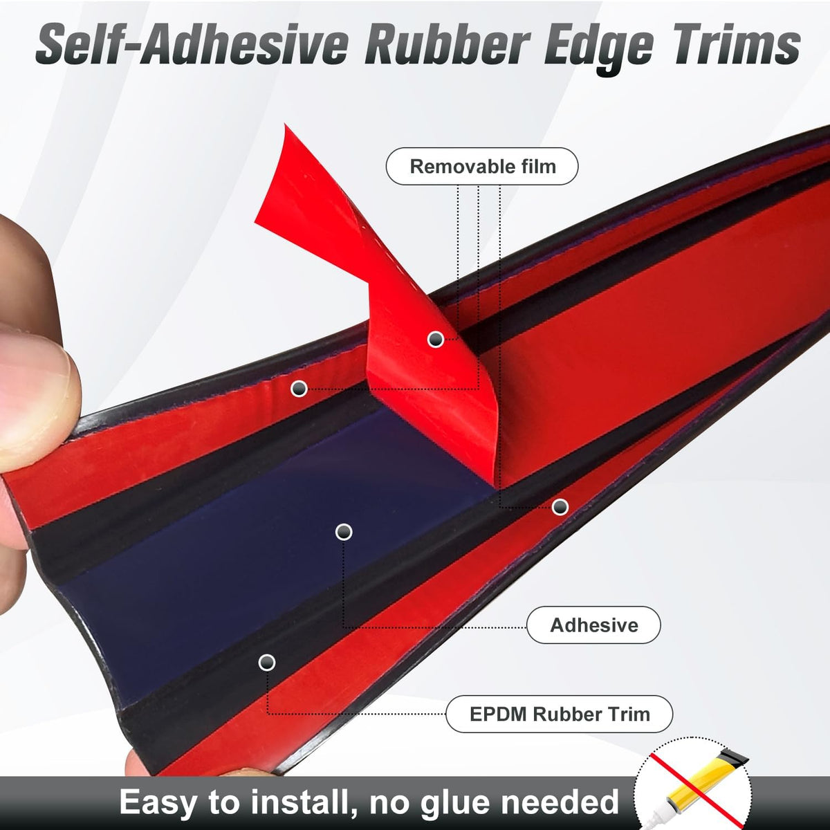 Rubber Edge Trim, 1-3/4 inch Wide U Channel Edge Trim, Big Size U Shaped Trim, Self Adhesive Edge Banding for Plywood, Woods, Doors, Shelf, Cabinet, Countertop, Length 20Ft, Black Gloss Finish
