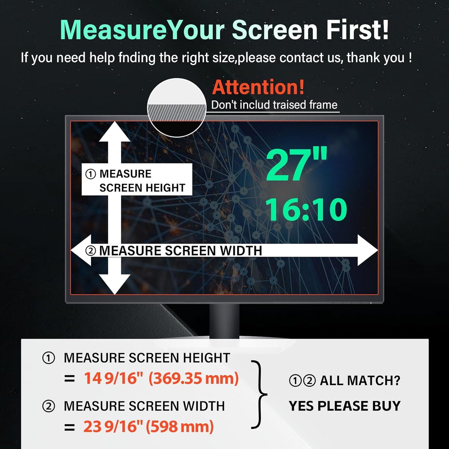 [2 Pack] Magnetic 27 Inch Computer Privacy Screen for 16:10 Aspect Ratio Widescreen Monitor, Hanging Eye Protection Anti Glare Blue Light Computer Monitor Privacy Filter, Removable 27in Protector Film