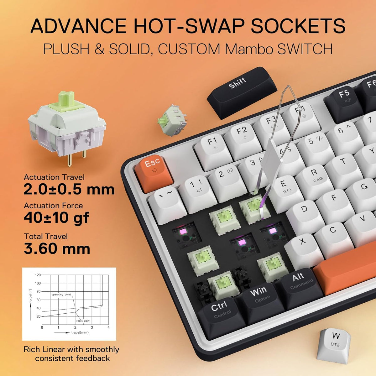 Redragon K689 PRO Wireless Gasket RGB Gaming Keyboard, 108 Keys Mechanical Keyboard w/Extra 4 Hotkeys, Upgraded Hot-swappable Socket, 3-Layer Noise Dampening, Round PBT Keycaps, Custom Linear Switch