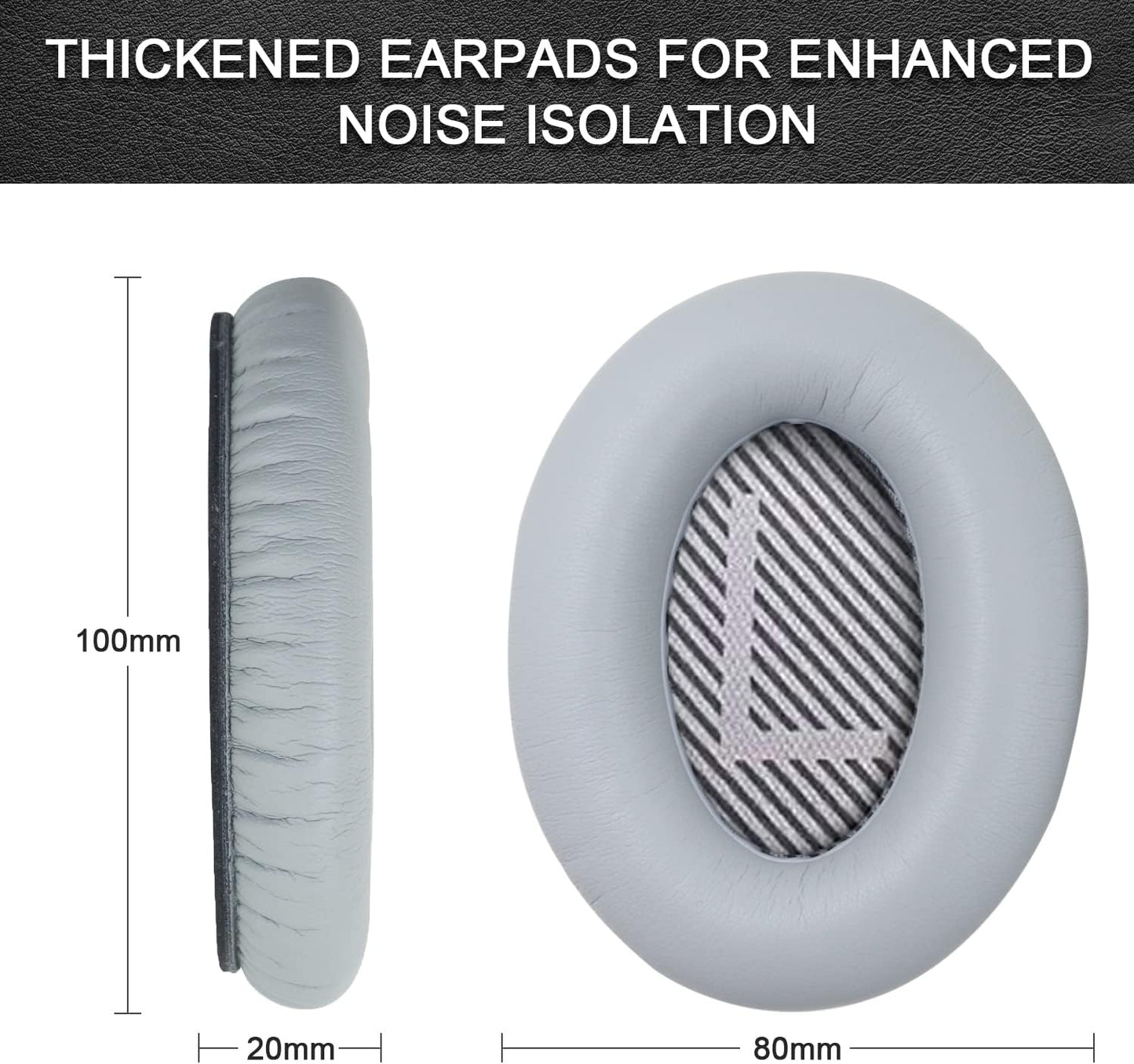 Replacement Ear Pads for Bose QuietComfort 35 35 II 15 25(qc 35 25 15/QC35 ii), Headphone Ear Covers, High Density Memory Cotton, Soft Leather, Adaptive Noise Isolation Headphones Pads Cushions-Grey