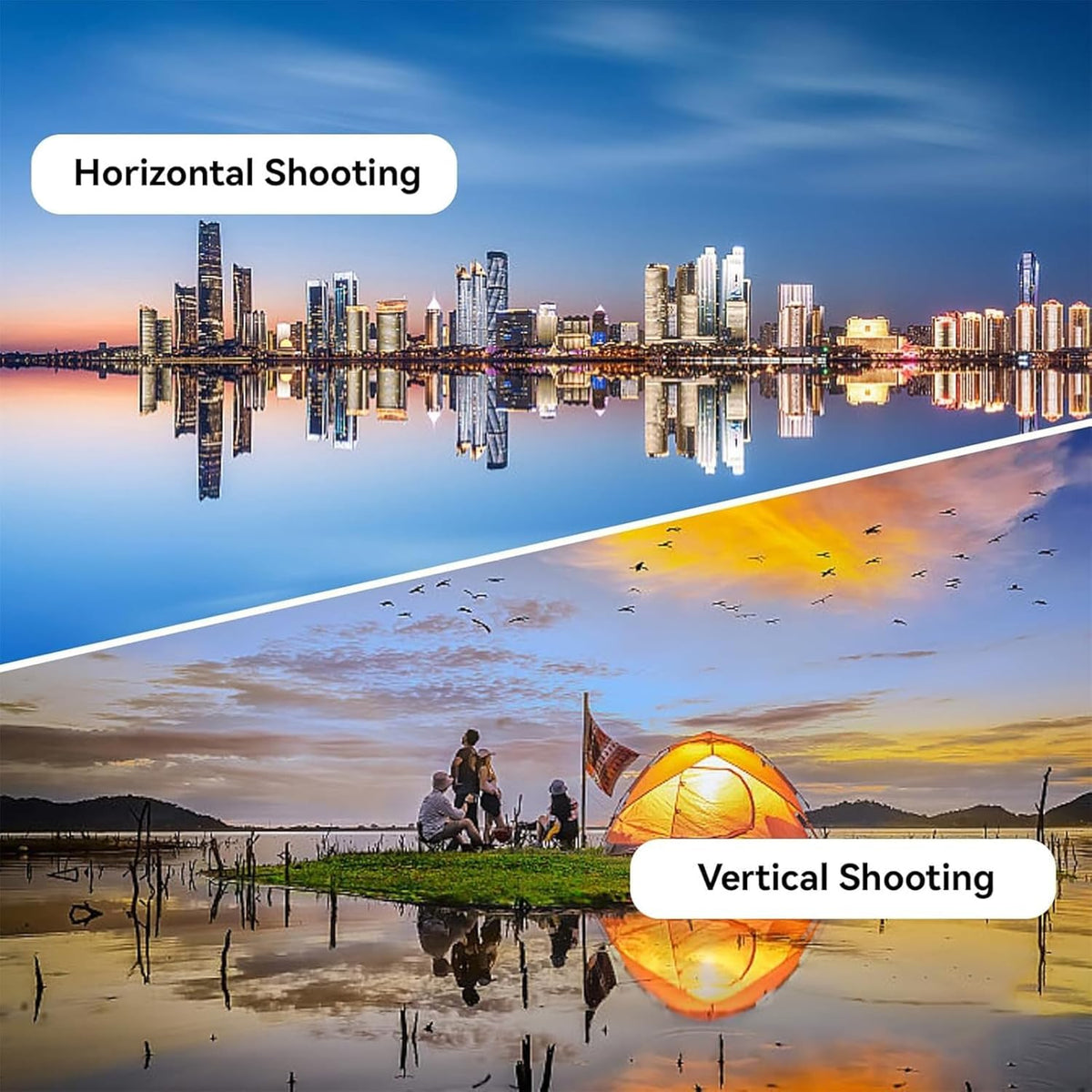 Mirror Effect Lens - Capture Stunning Reflections Instantly, Smartphone Camera Mirror Reflection Clip Kit, Adjustable HD Glass Smartphone Photography Flip Mirror, for Travel Photography (White-2Pcs)